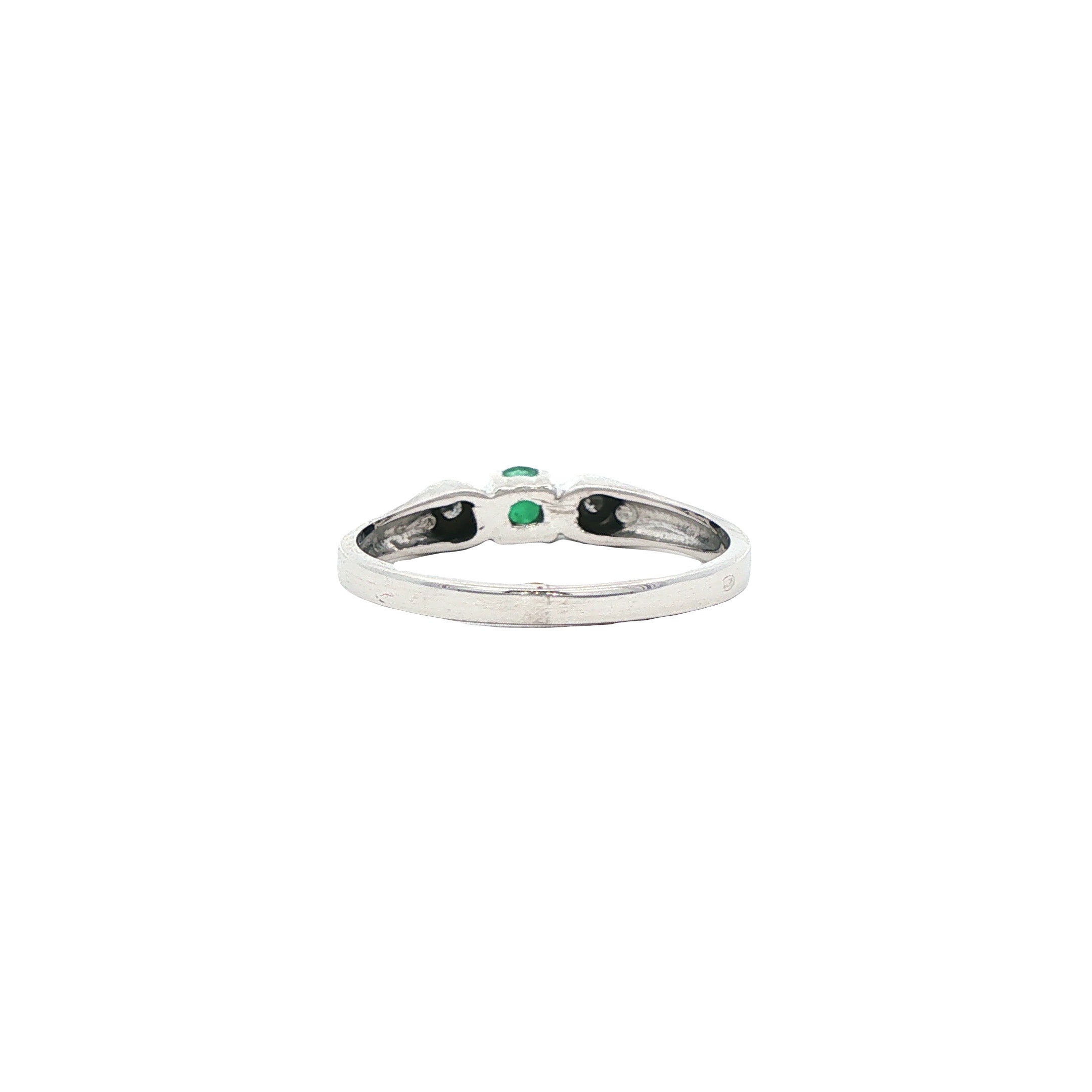 Witgouden vintage ring met smaragd en diamant 14 kt