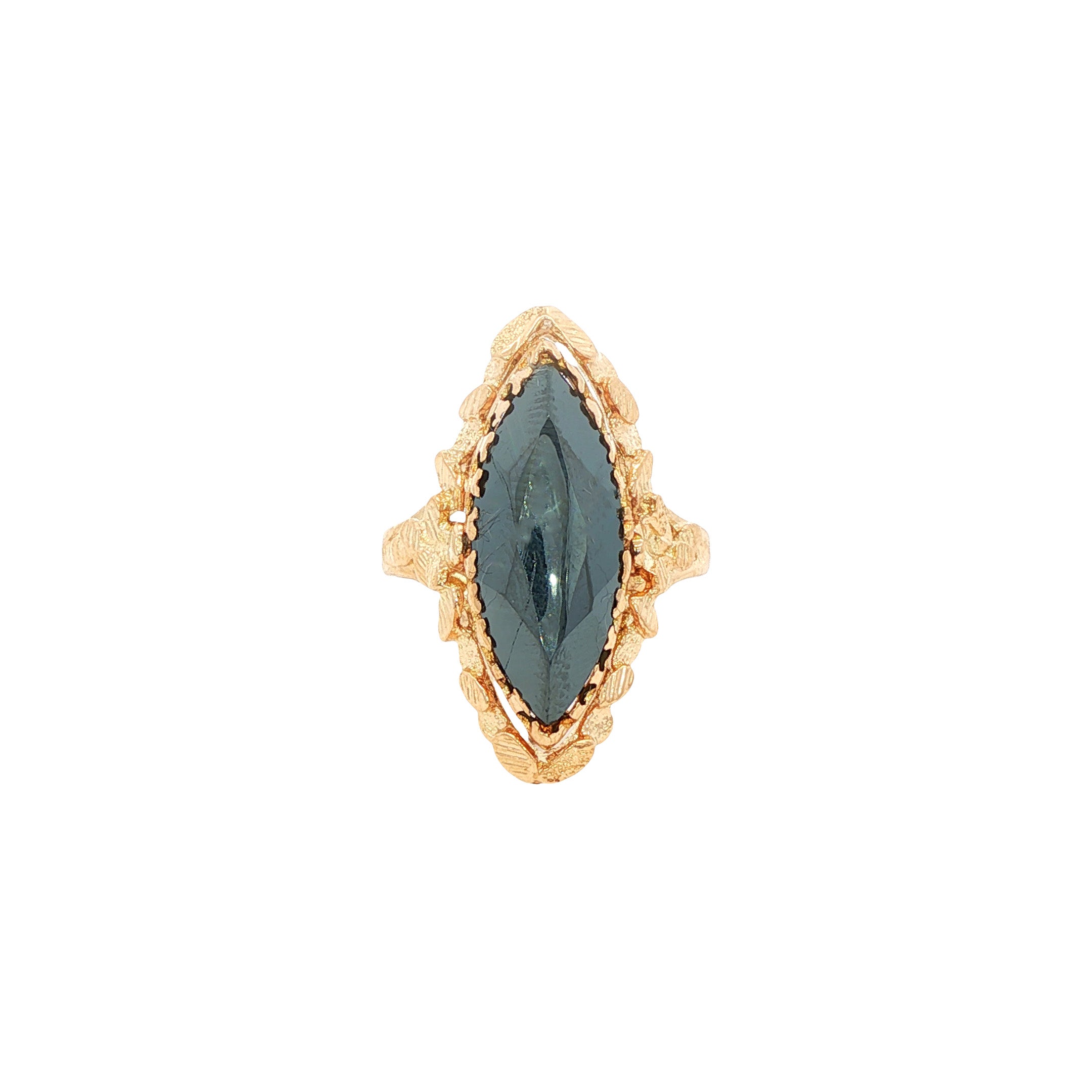 Gouden vintage draai ring met parel en hematiet 18 kt