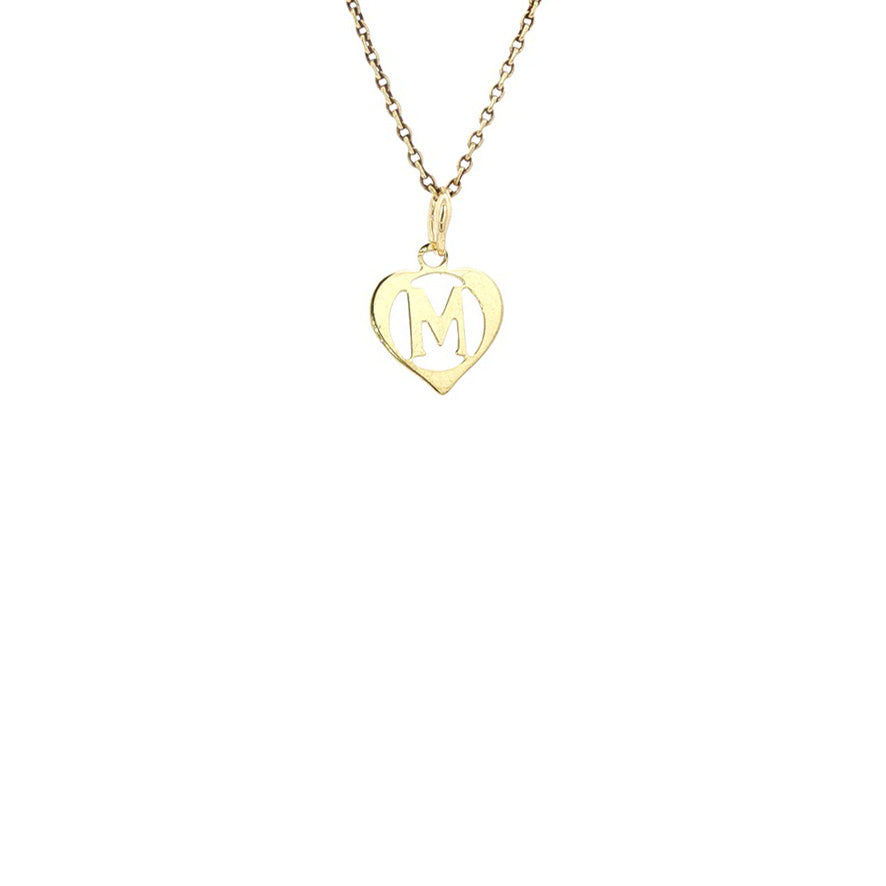 14 kt gold heart pendant with letter M