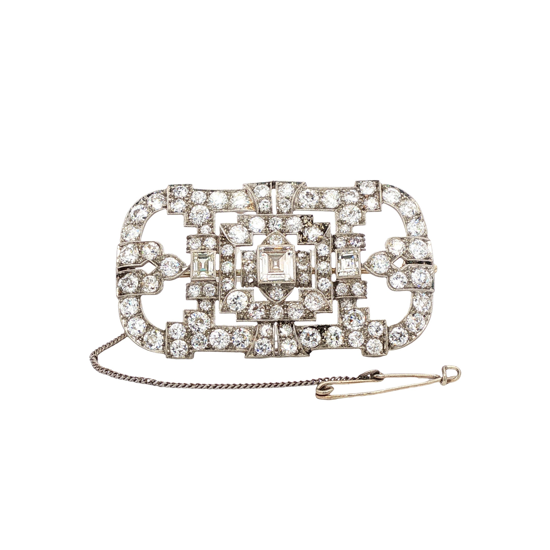 VIntage platina broche met diamant 14 kt/950