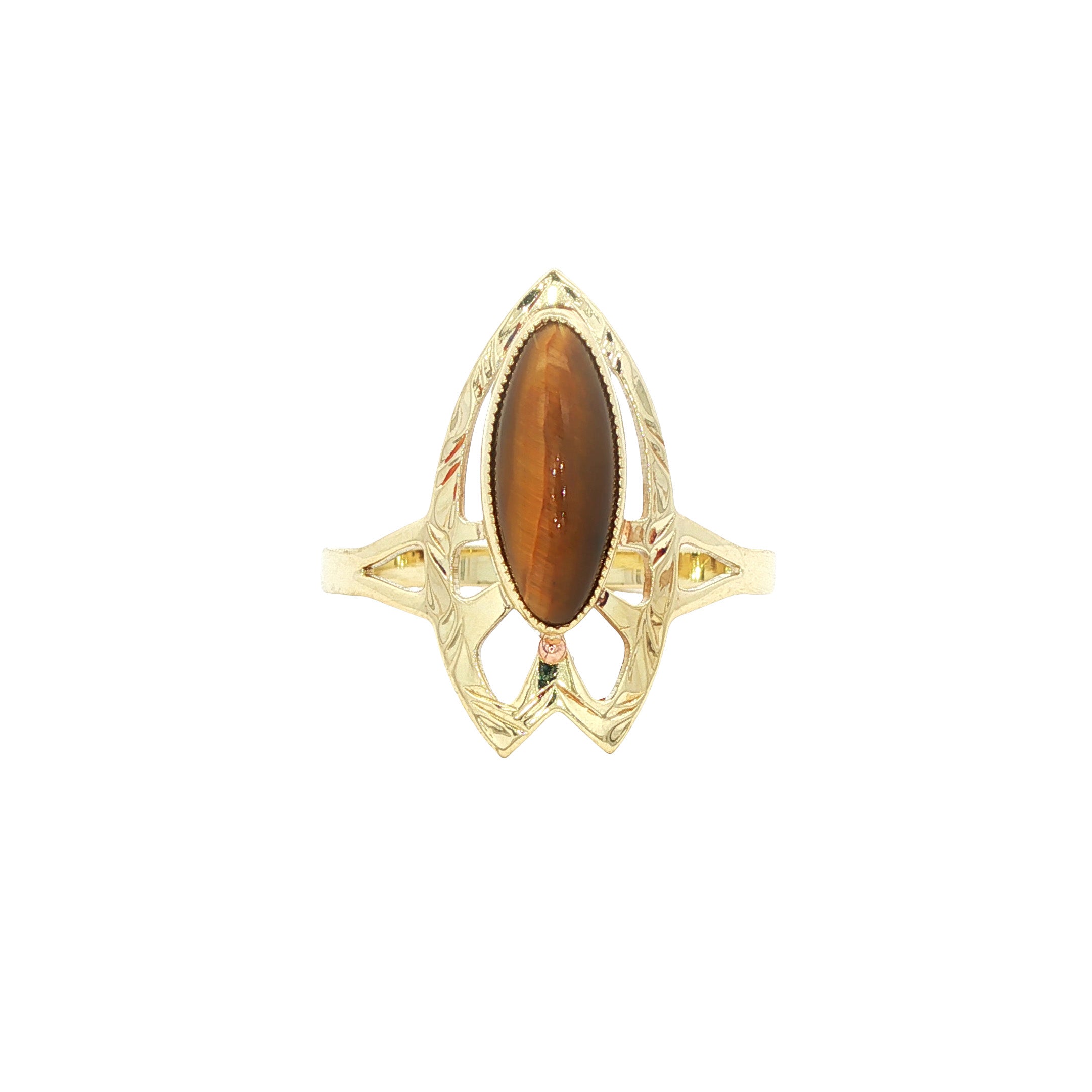 Vintage gold ring with tiger's eye, 14 kt