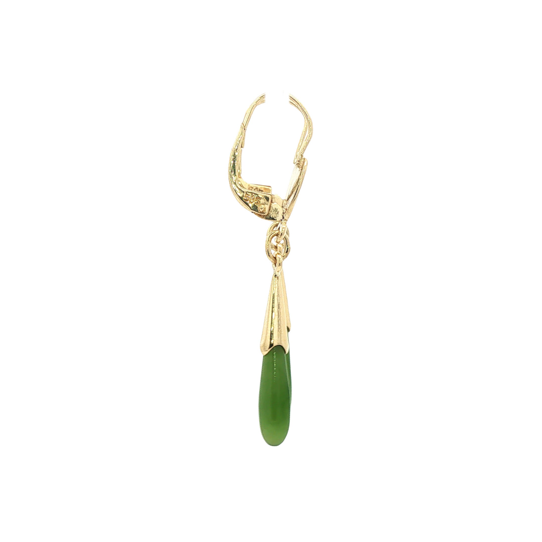 Gouden vintage oorhangers met nefriet jade 14 kt