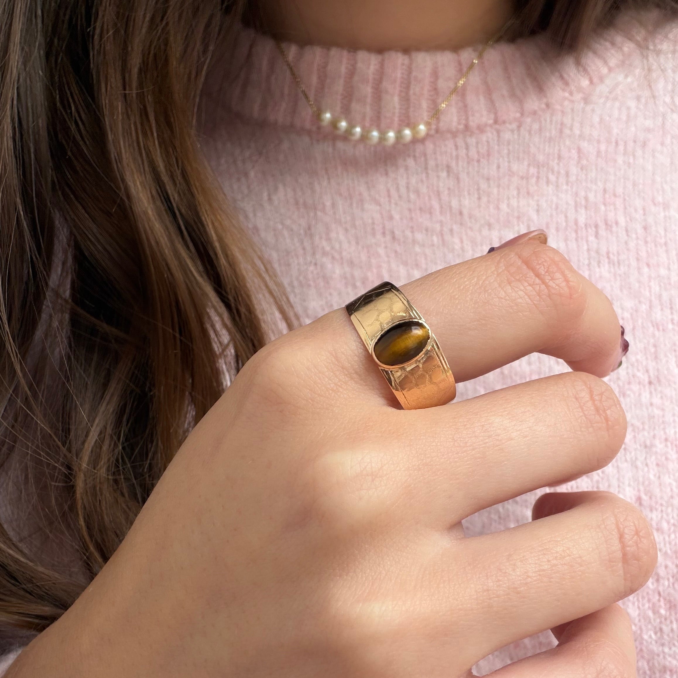 Vintage 14 kt gold ring with tiger's eye