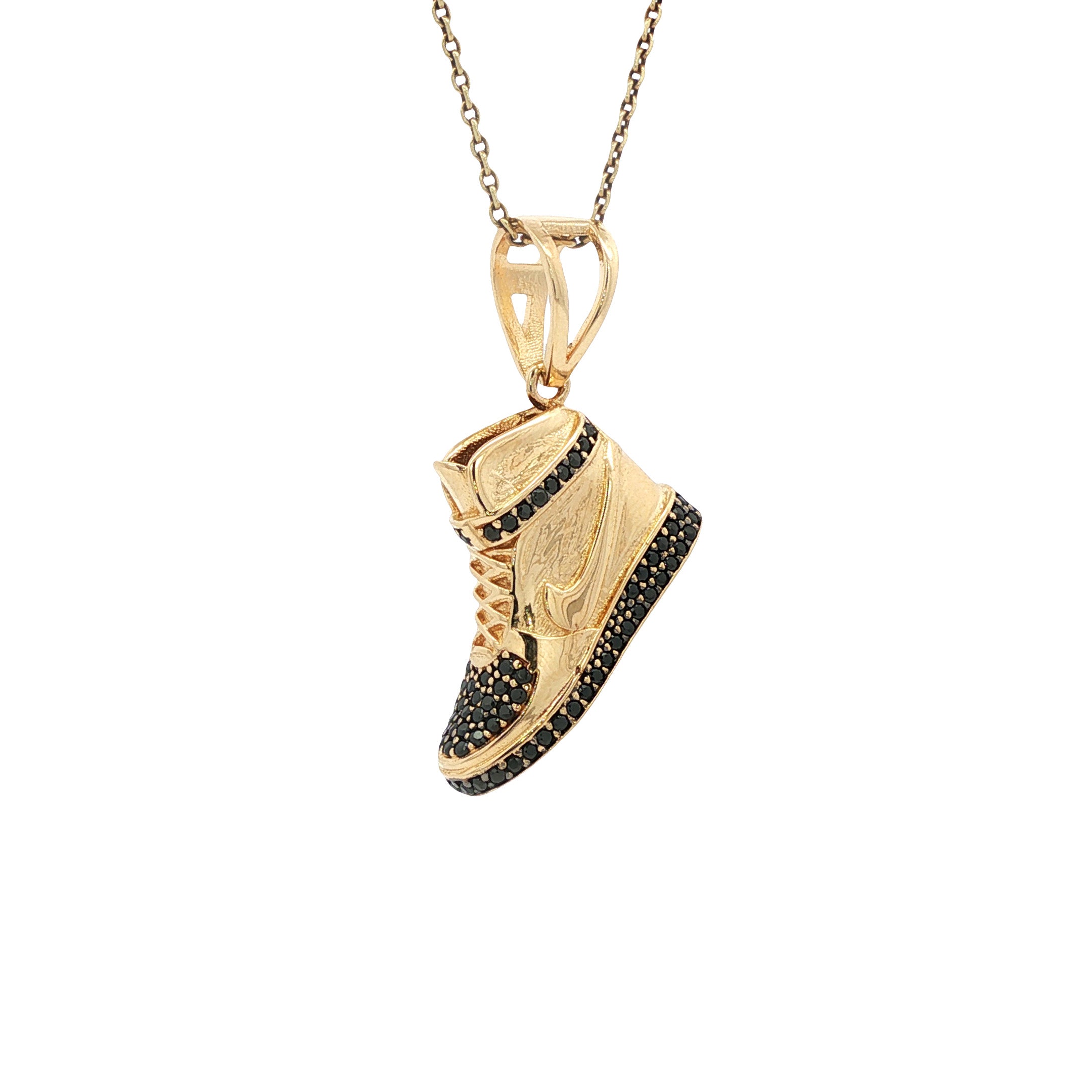 Vintage gold Nike shoe pendant with zirconia, 14 kt