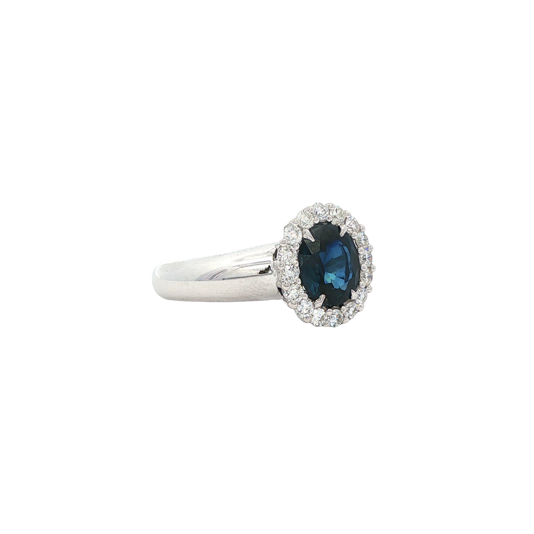 Witgouden vintage ring met saffier en diamant 14 kt