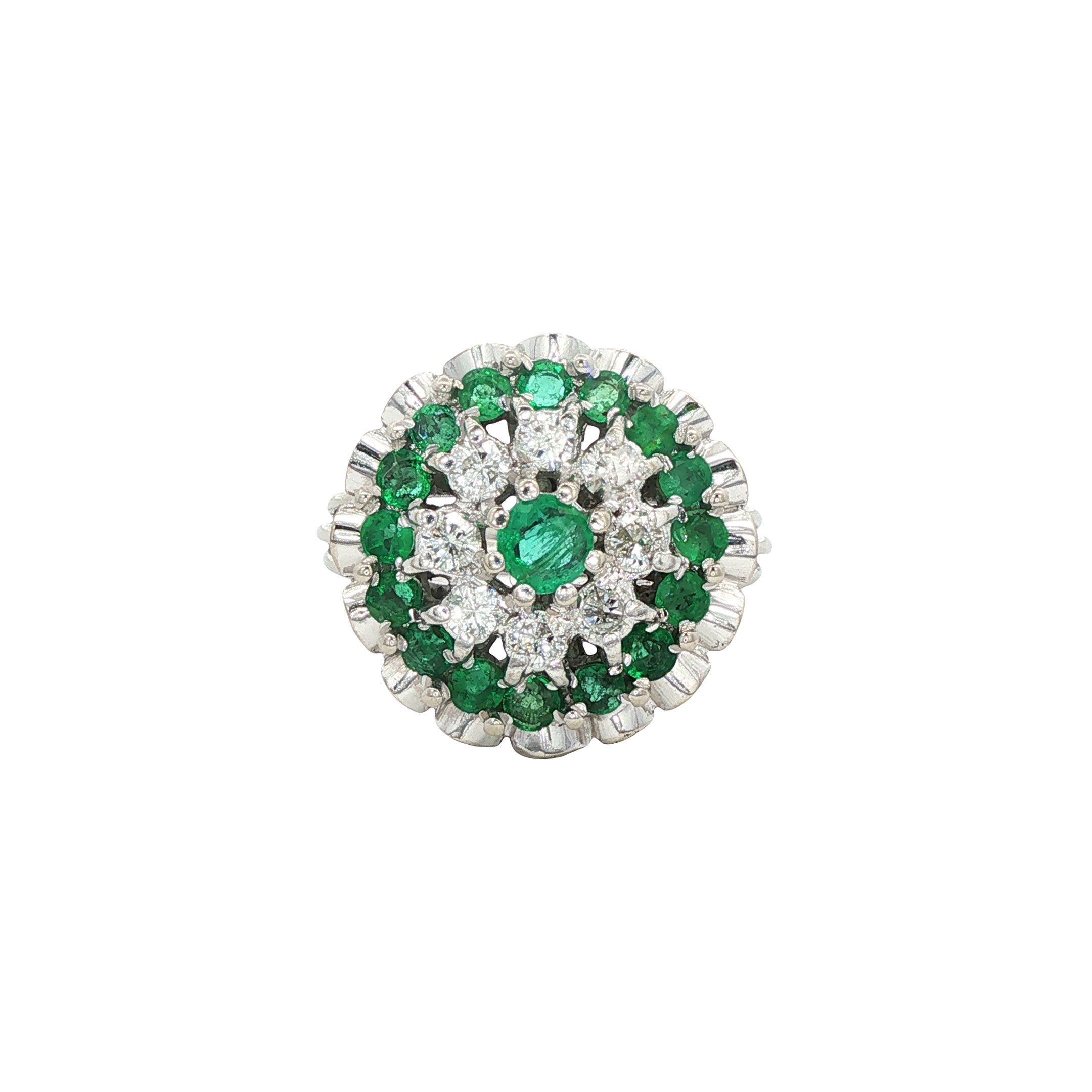 Witgouden vintage ring met smaragd en diamant 14 kt