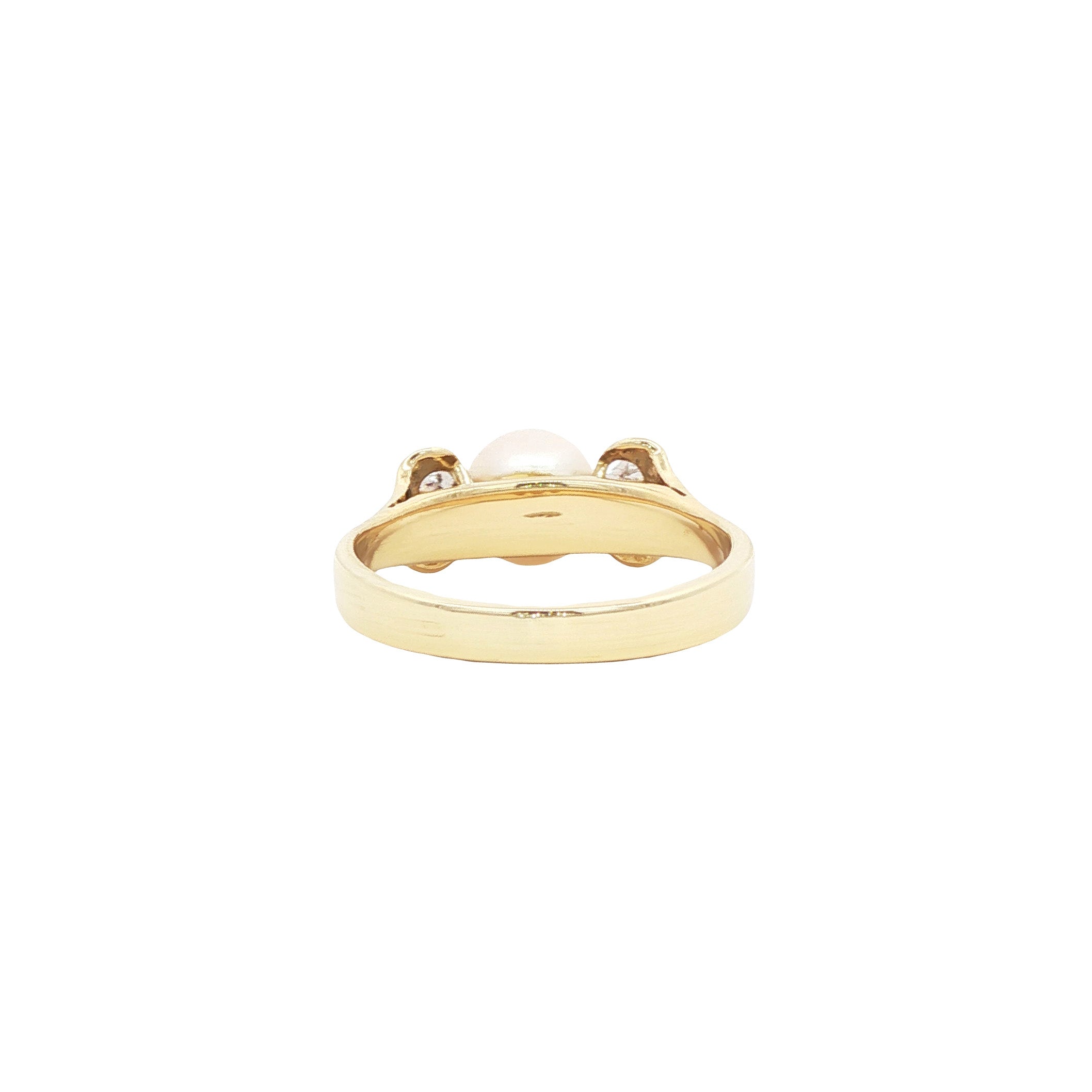 Gouden vintage ring met parel en diamant 14 kt