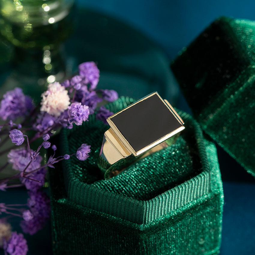 Gouden vintage zegelring met onyx 14 kt