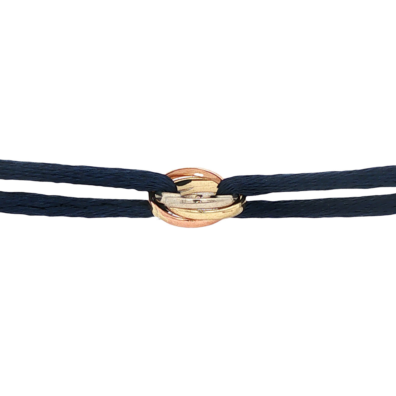 Vintage satijnen armband met trinity schakel 14 kt
