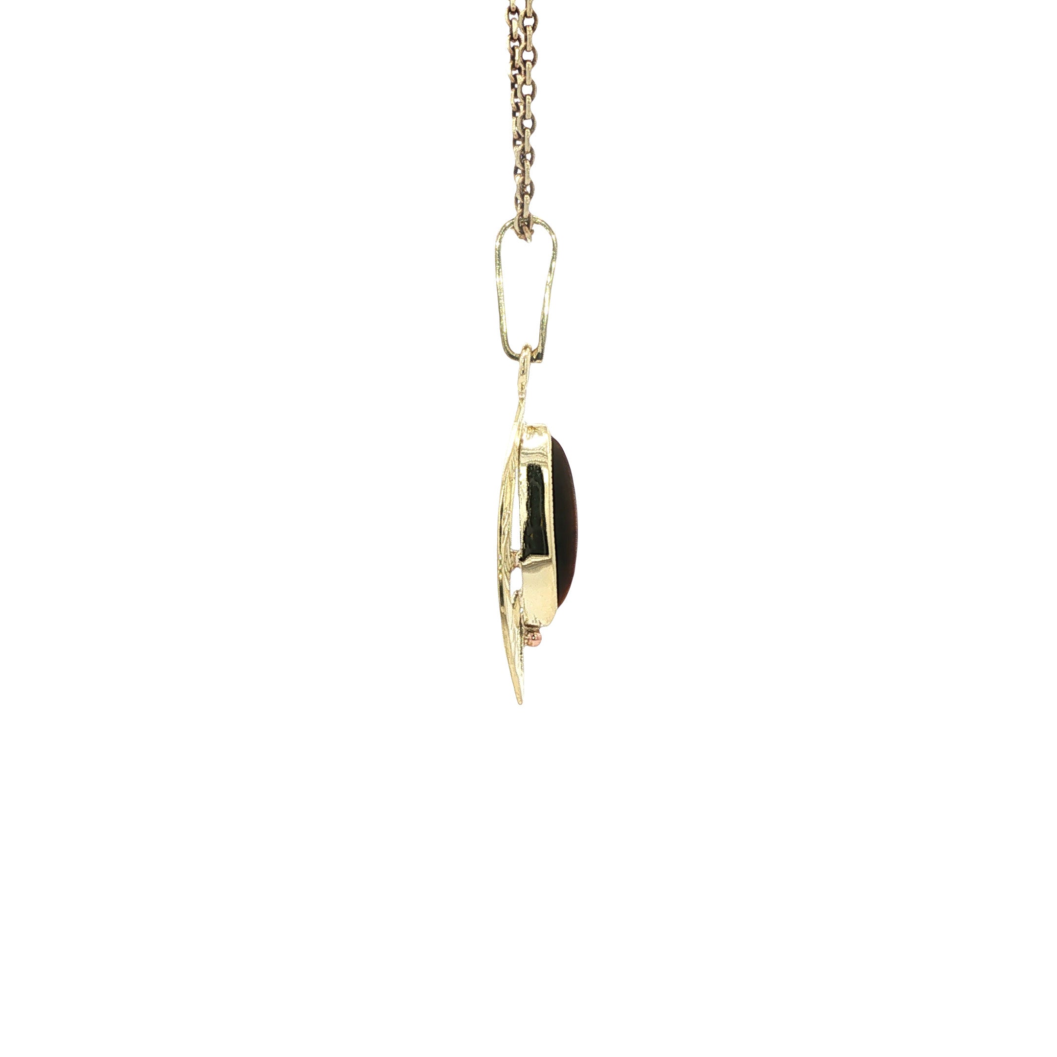 Gouden vintage hanger met tijgeroog 14 kt