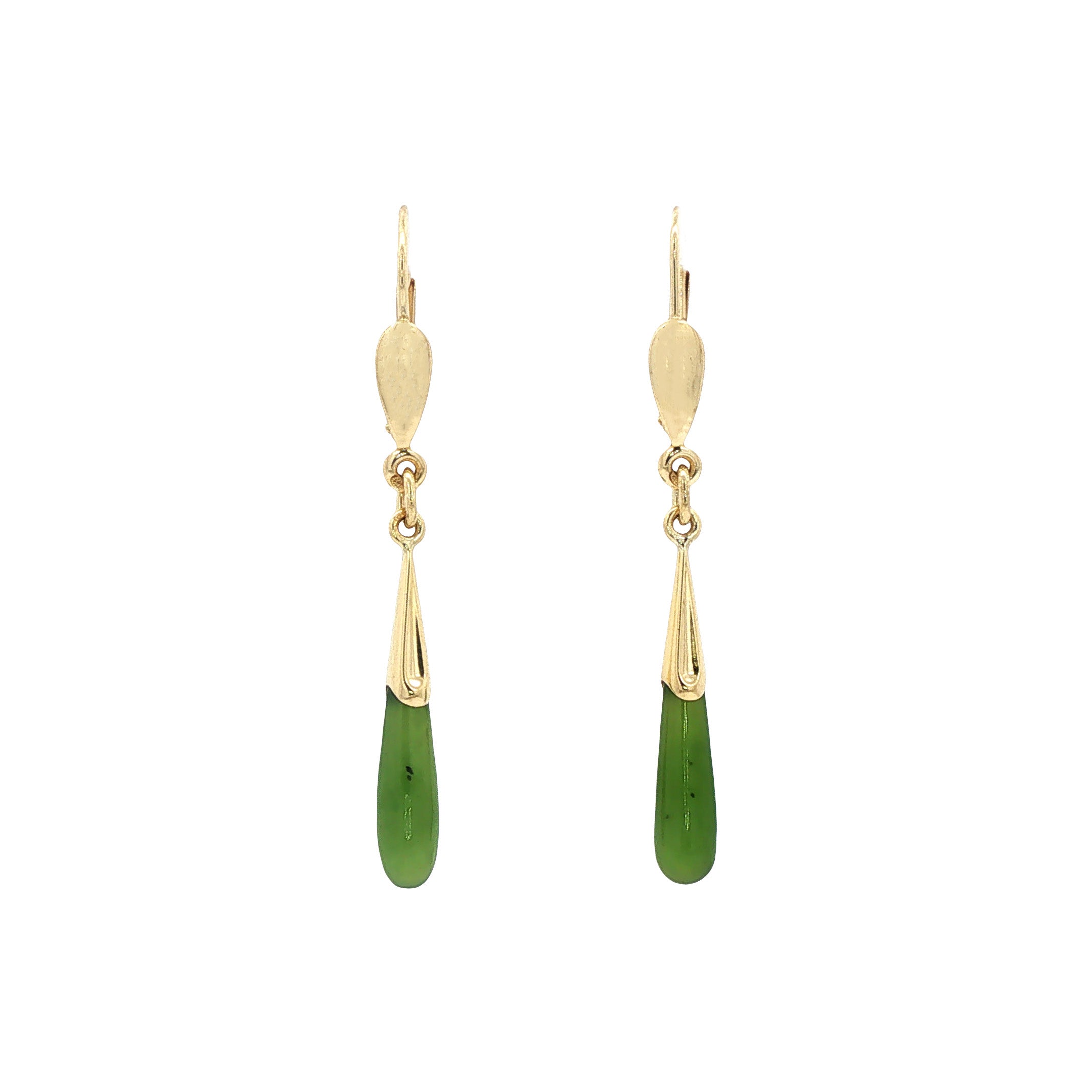 Gouden vintage oorhangers met nefriet jade 14 kt