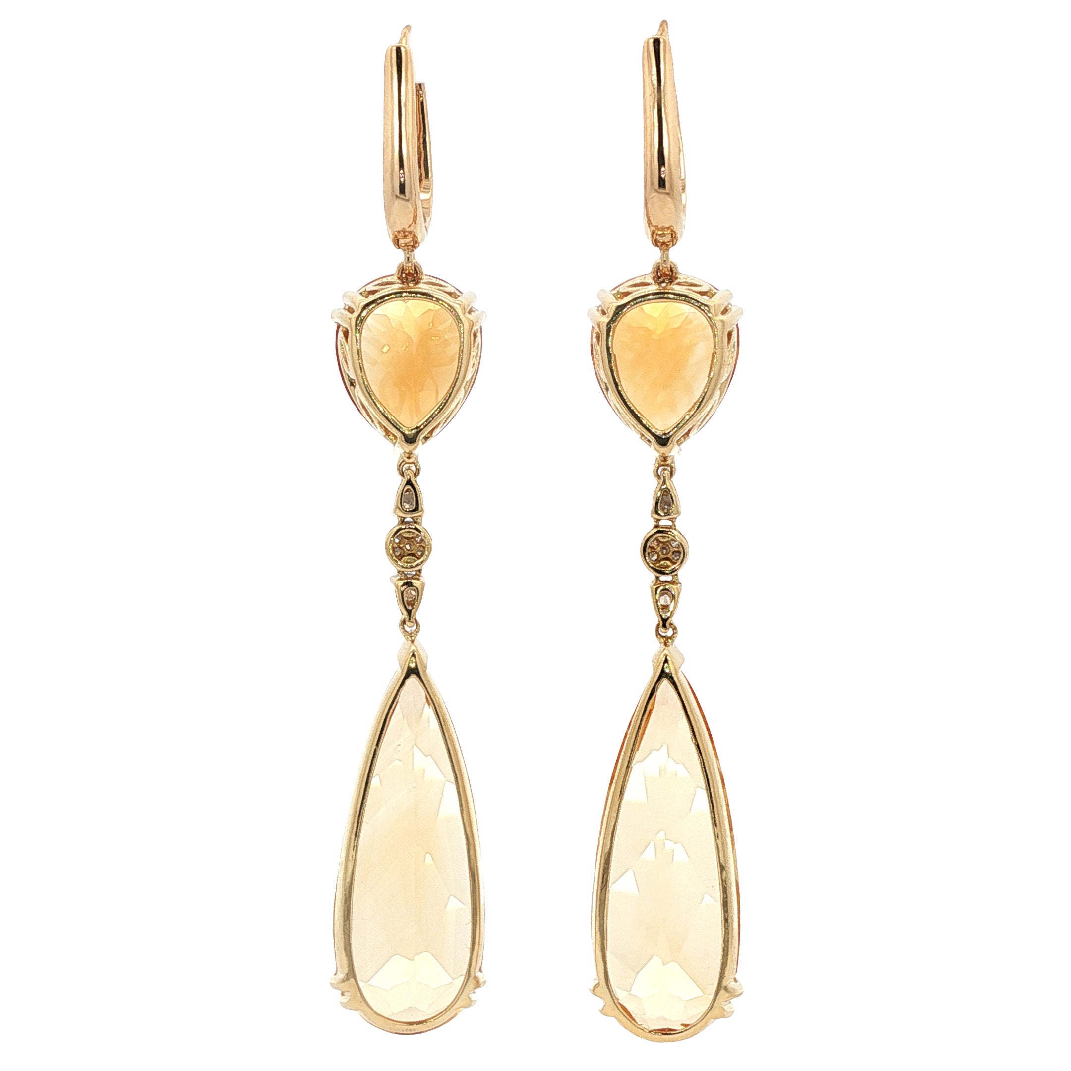 Gouden vintage oorhangers met citrien en diamant 18 kt