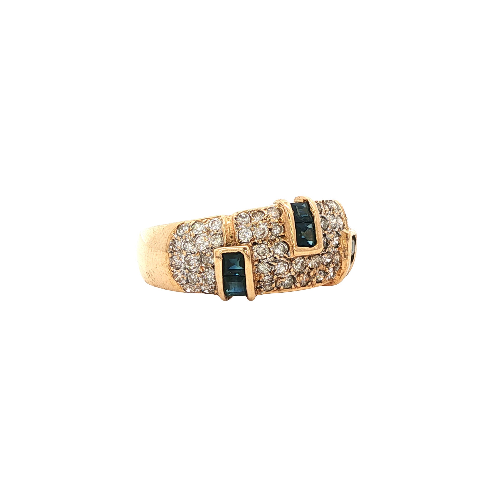 Gouden vintage ring met saffier en diamant 18 kt