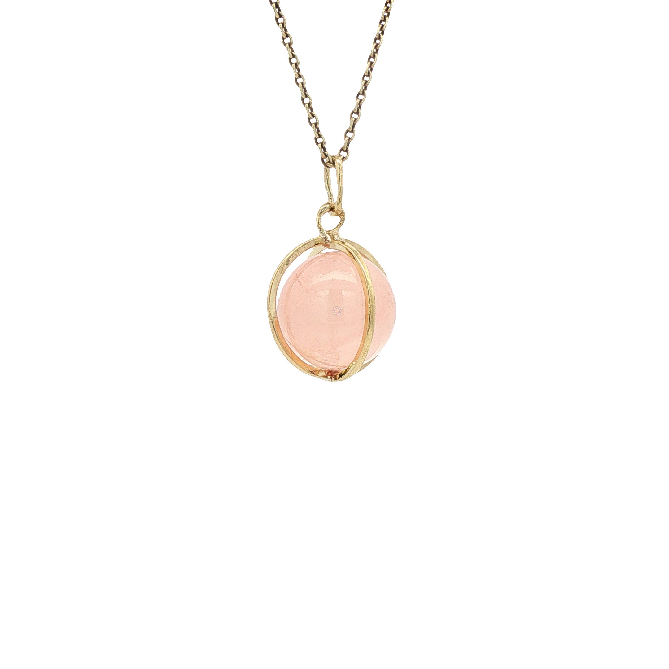 Gouden vintage hanger met rozenkwarts 14 kt