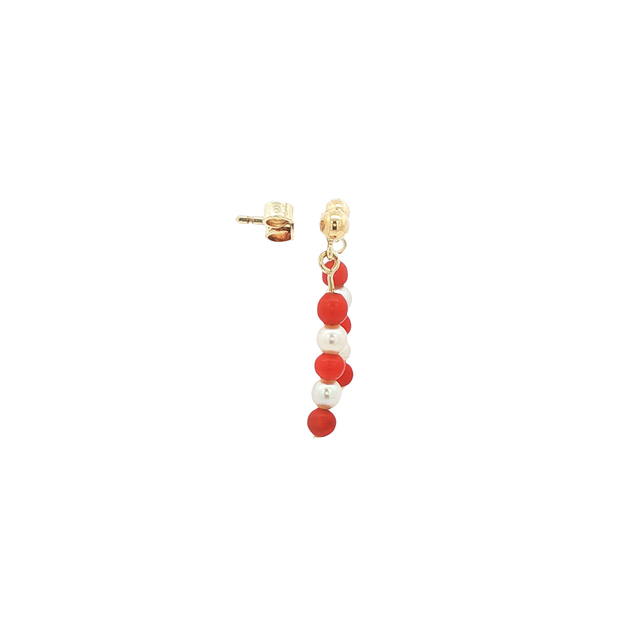 Vintage 14 kt gold stud earrings with pearl and blood coral