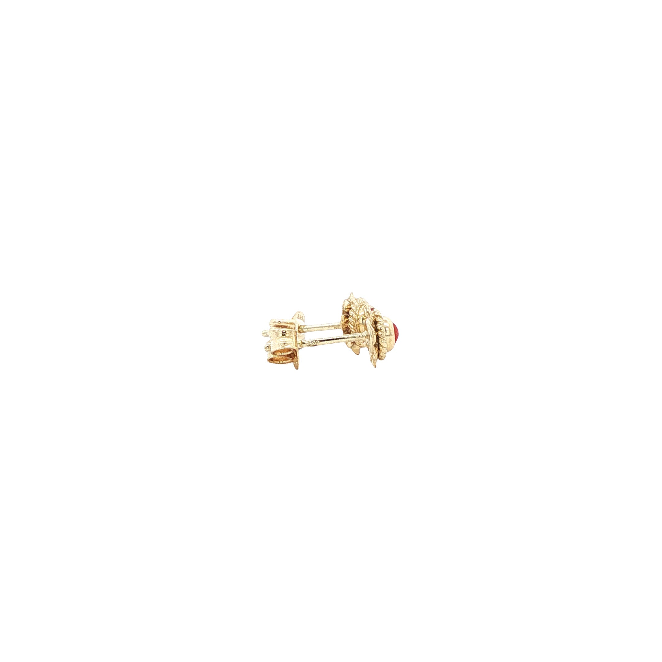 Gouden oorstekers met bloedkoraal 14 kt
