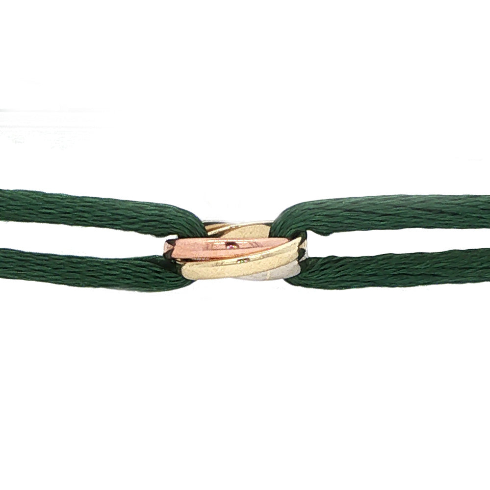 Satin bracelet with 14 kt trinity link