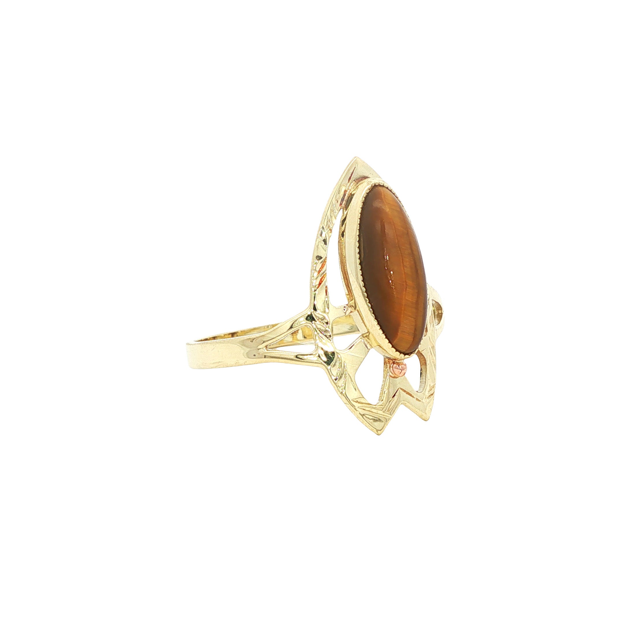 Vintage gold ring with tiger's eye, 14 kt