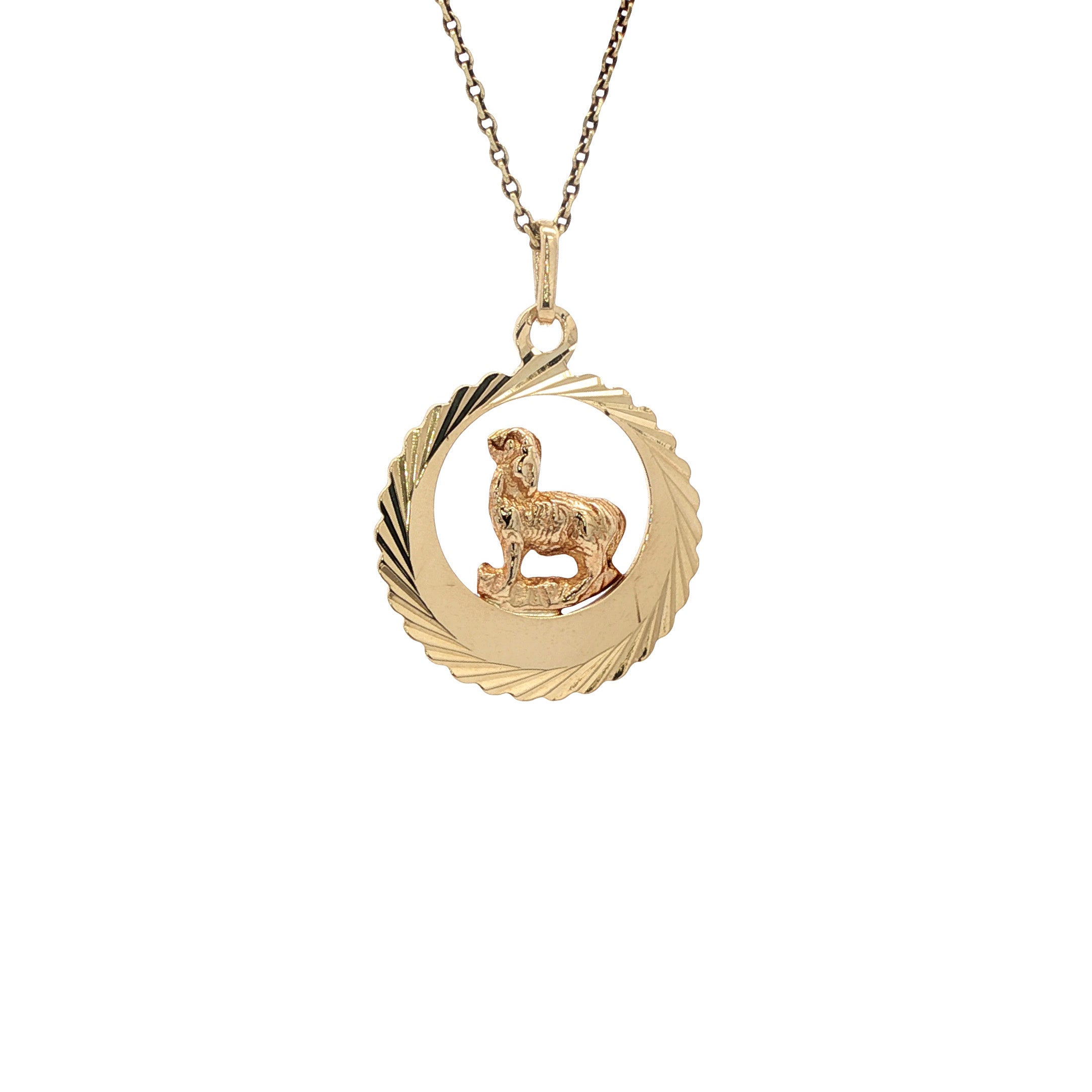 14 kt gold ram pendant