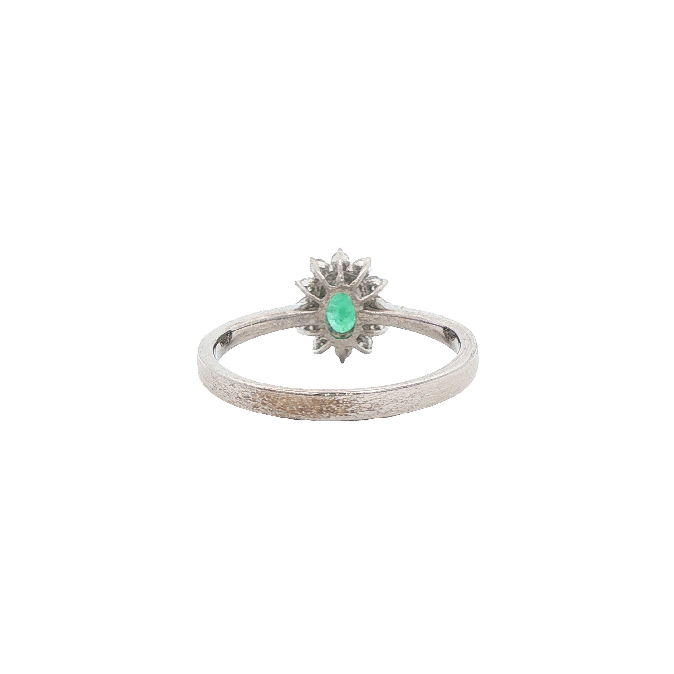Vintage white gold ring with emerald and diamond, 14 kt