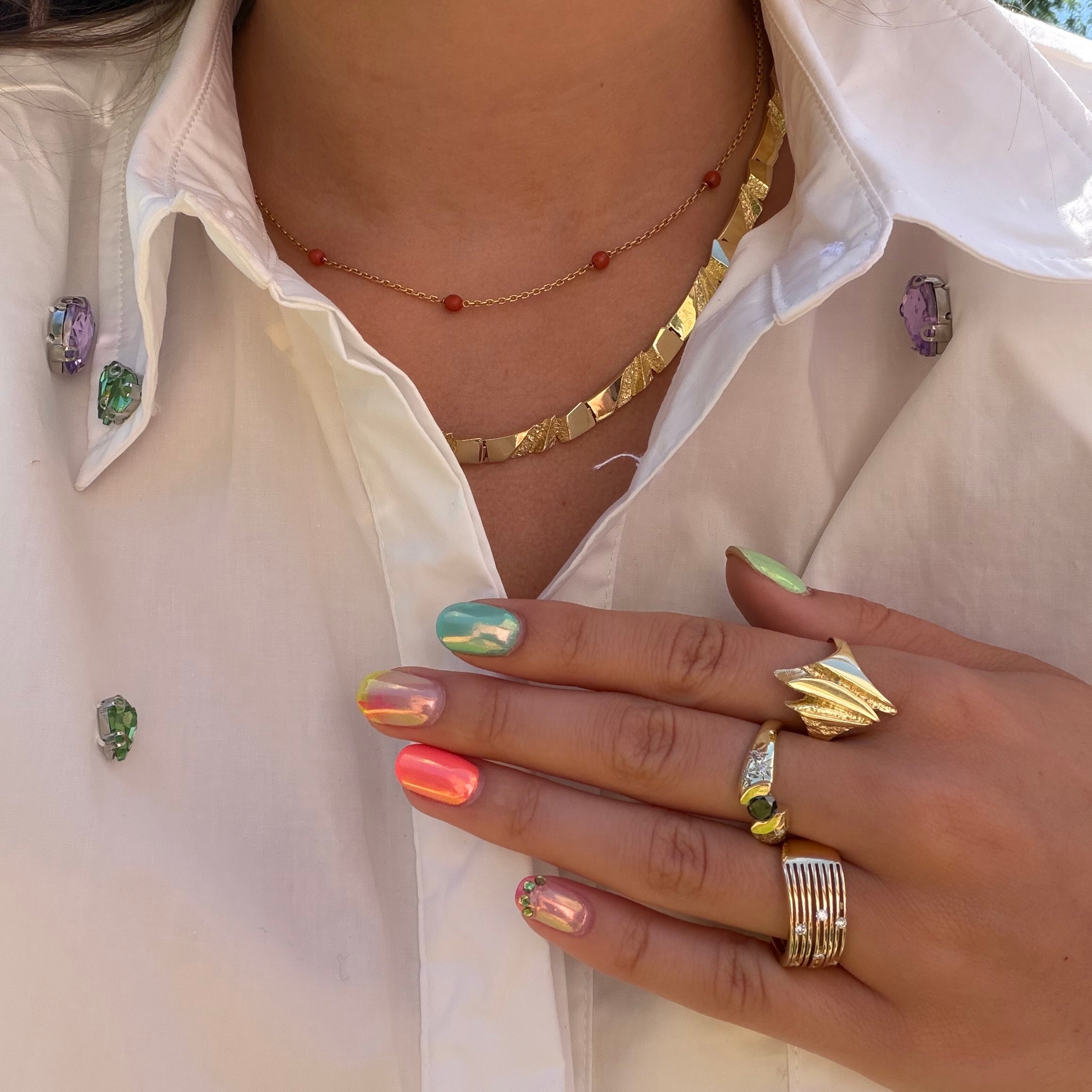 Gouden vintage anker bloedkoraal collier 14 kt