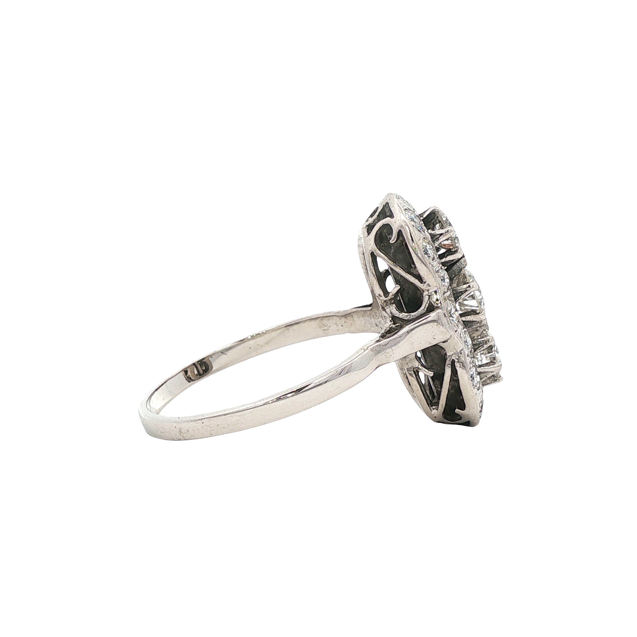 Vintage white gold princess ring with diamond, 14 kt