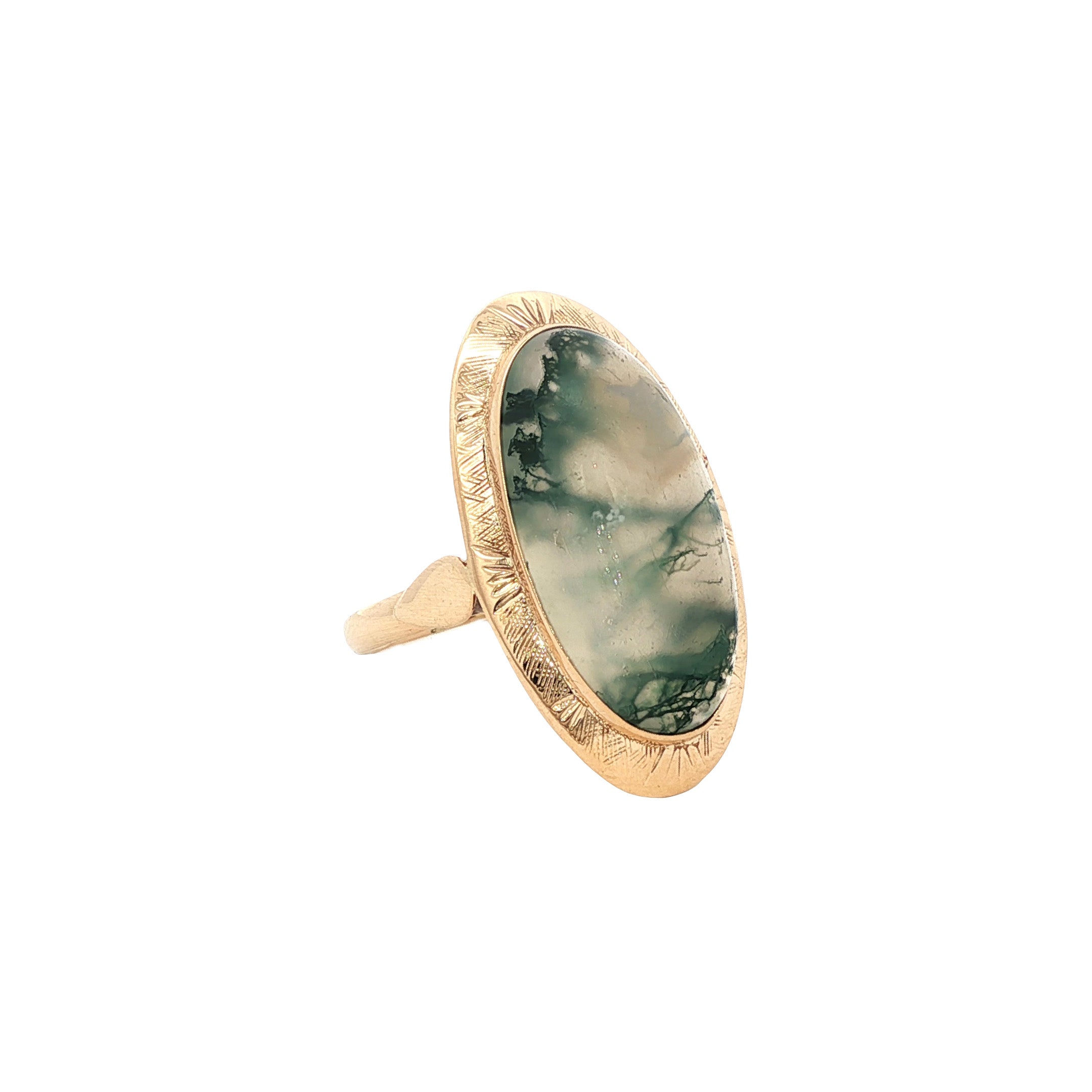 Gouden vintage ring met mosagaat 14 kt