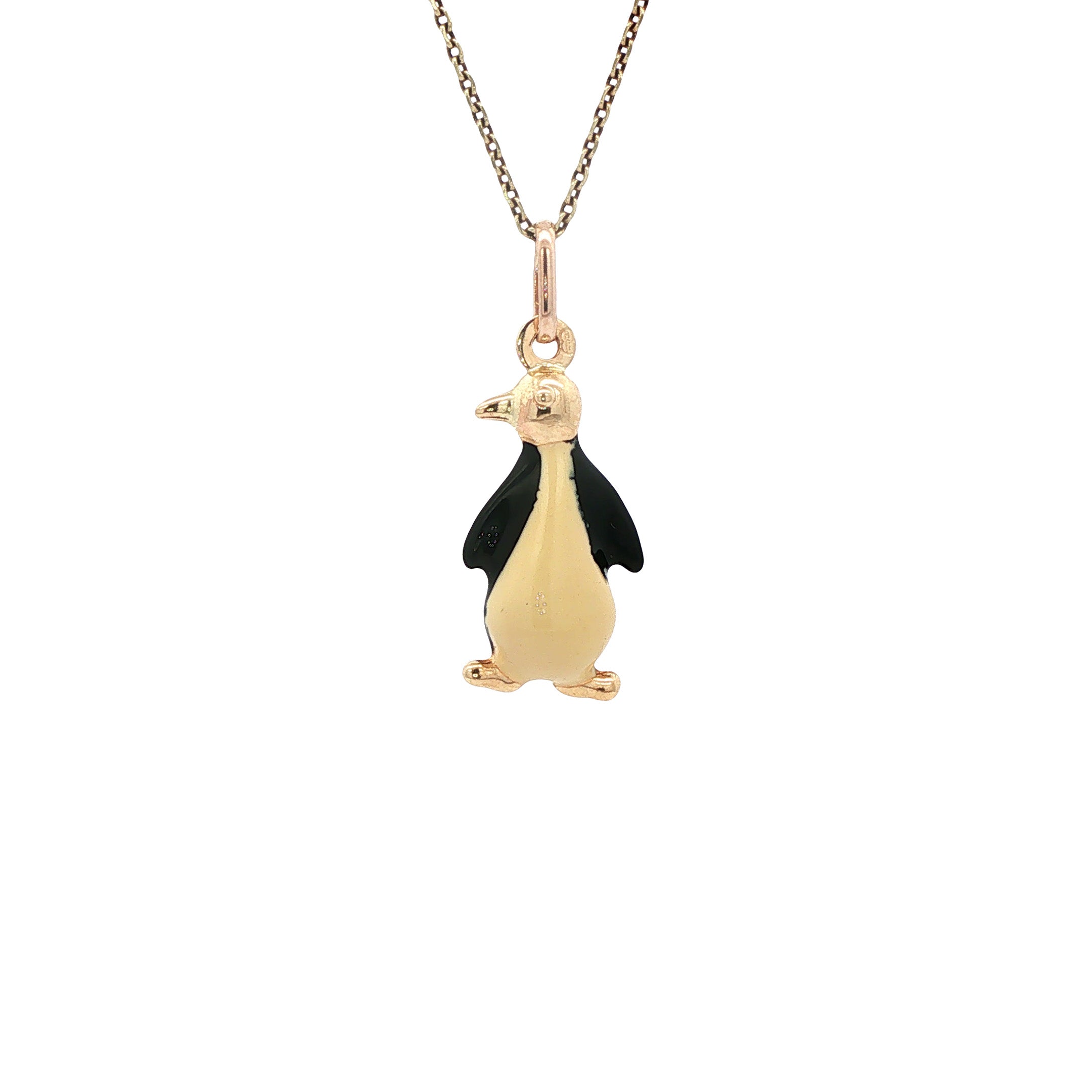 Vintage pinguïn hanger met emaille 9 kt