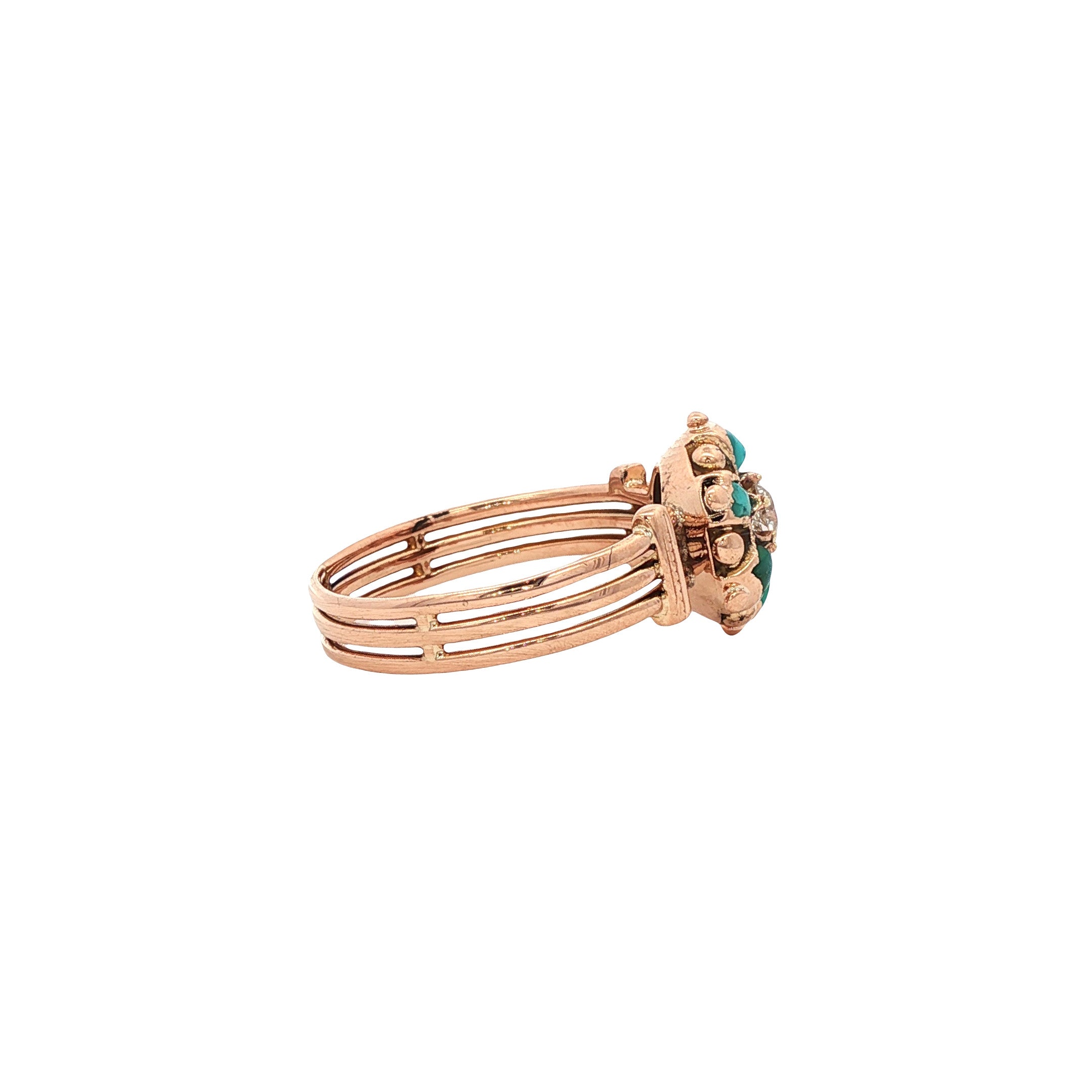 Roségouden ring met turkoois en diamant 14 kt