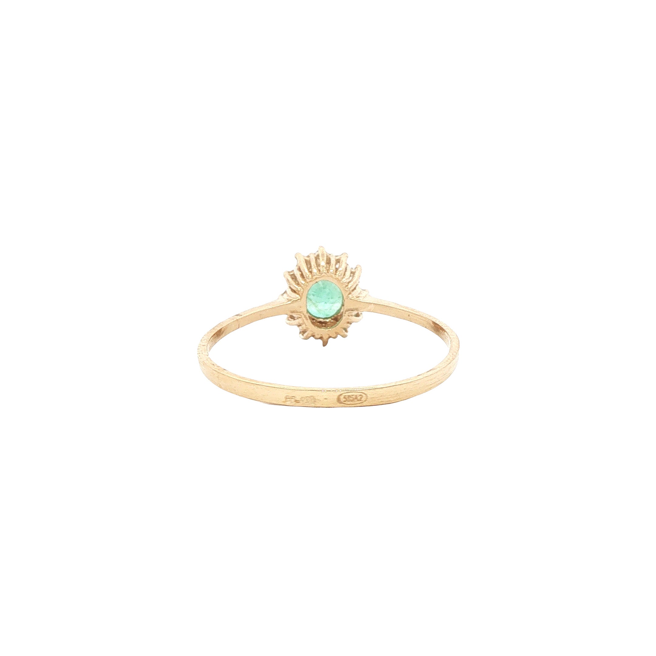 Vintage gold ring with emerald and diamond, 14 kt