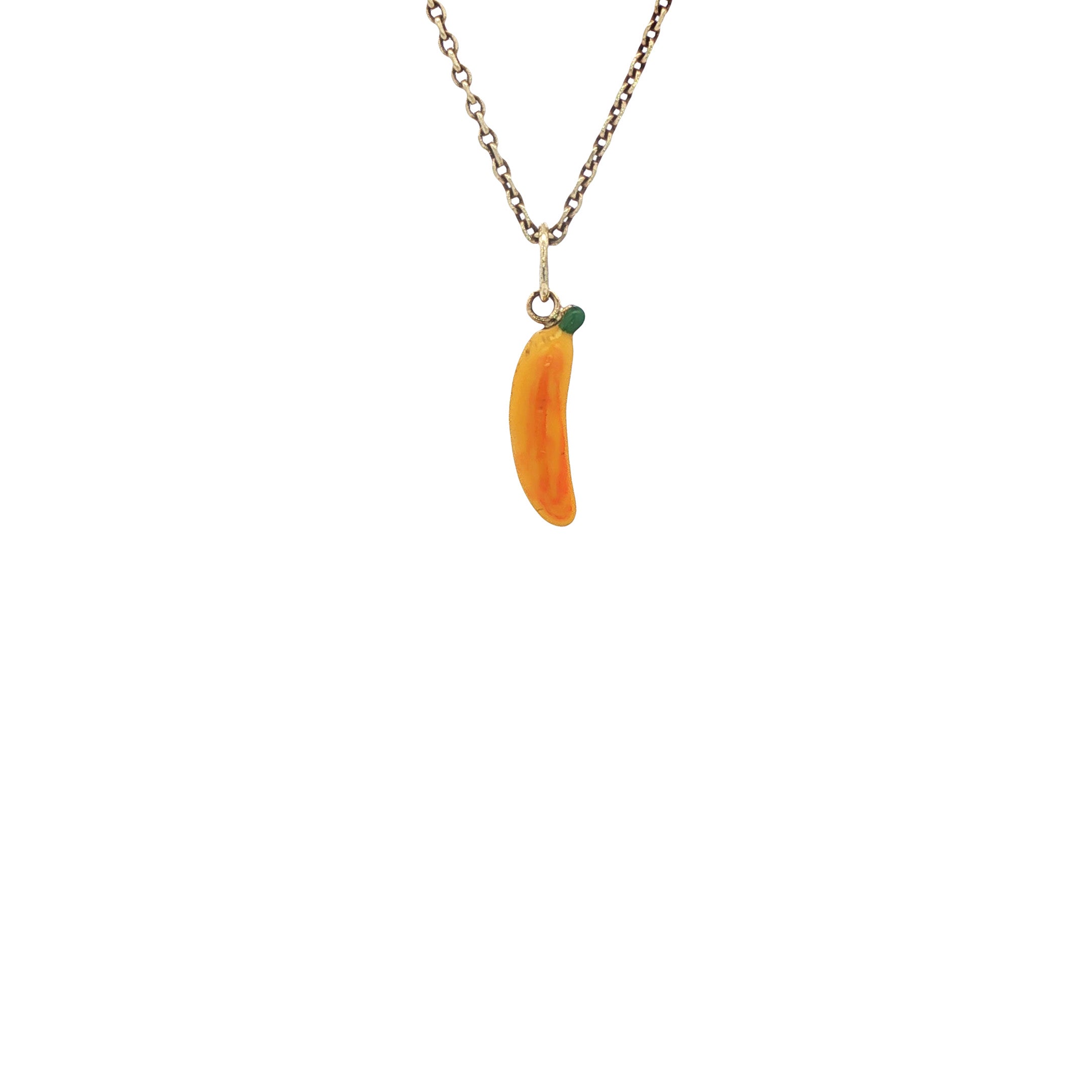Gold banana pendant with enamel 14 kt