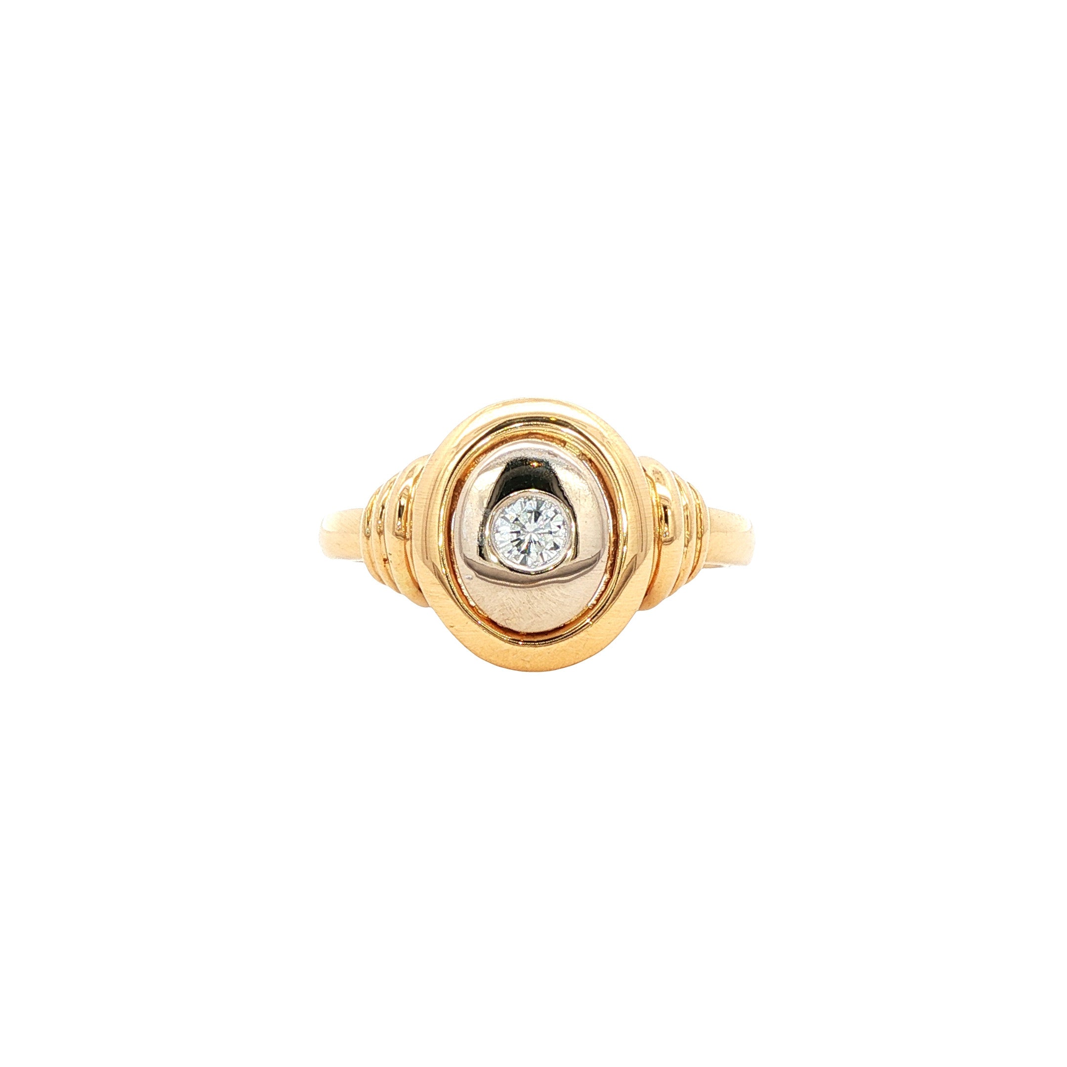 Two-tone vintage gold ring with diamond, 18 kt