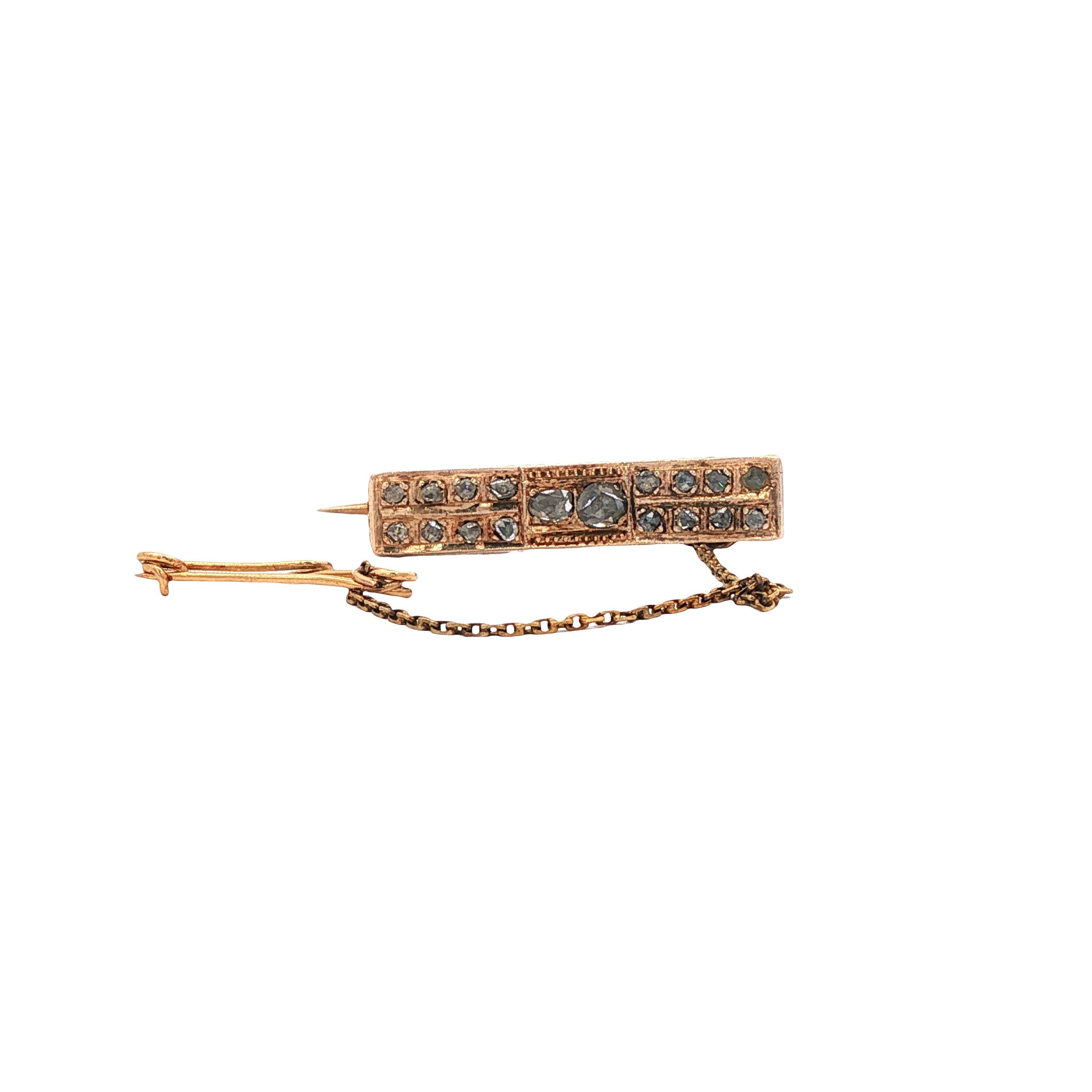 Gouden vintage broche met roosdiamant 14 krt