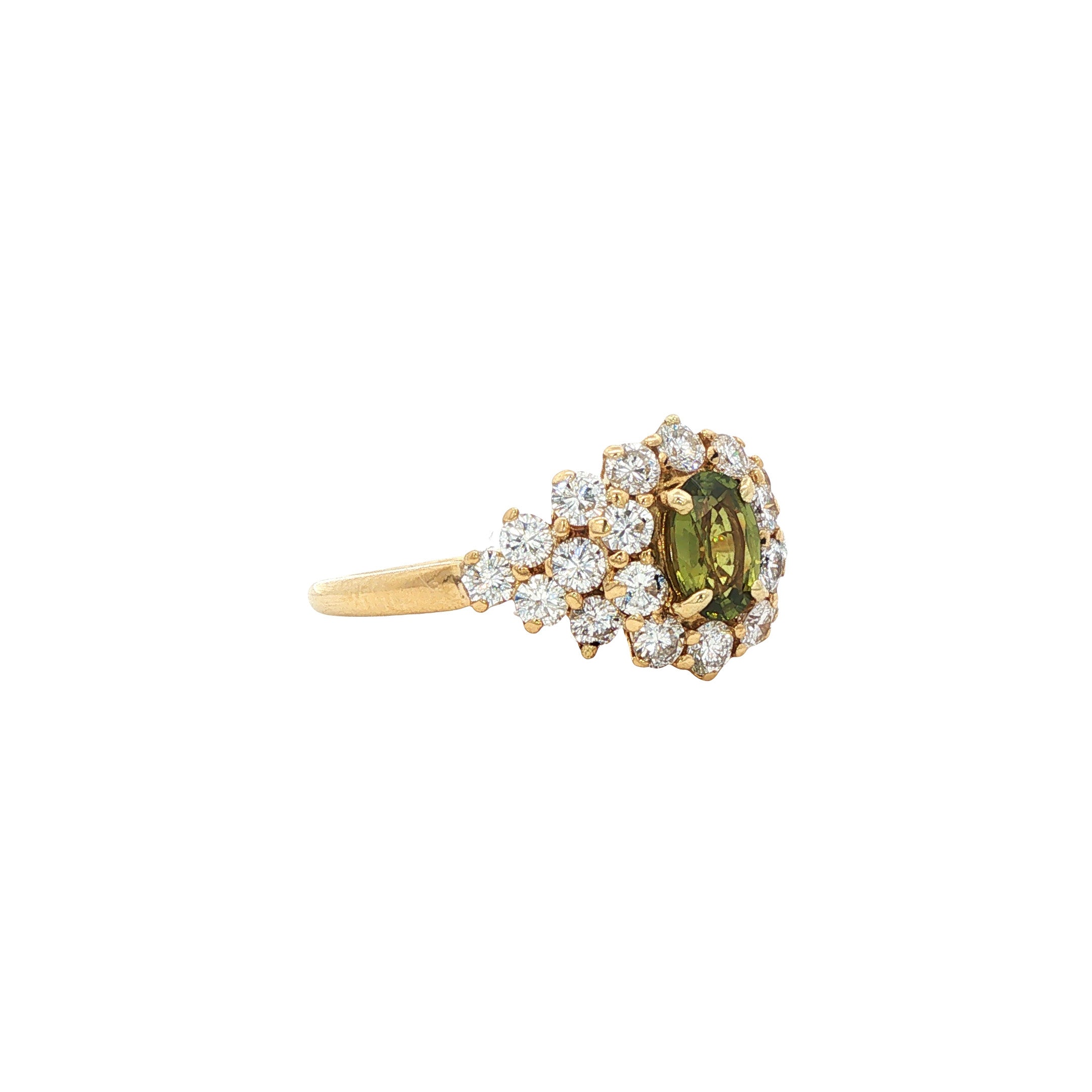 Vintage gold ring with emerald and diamond, 18 kt