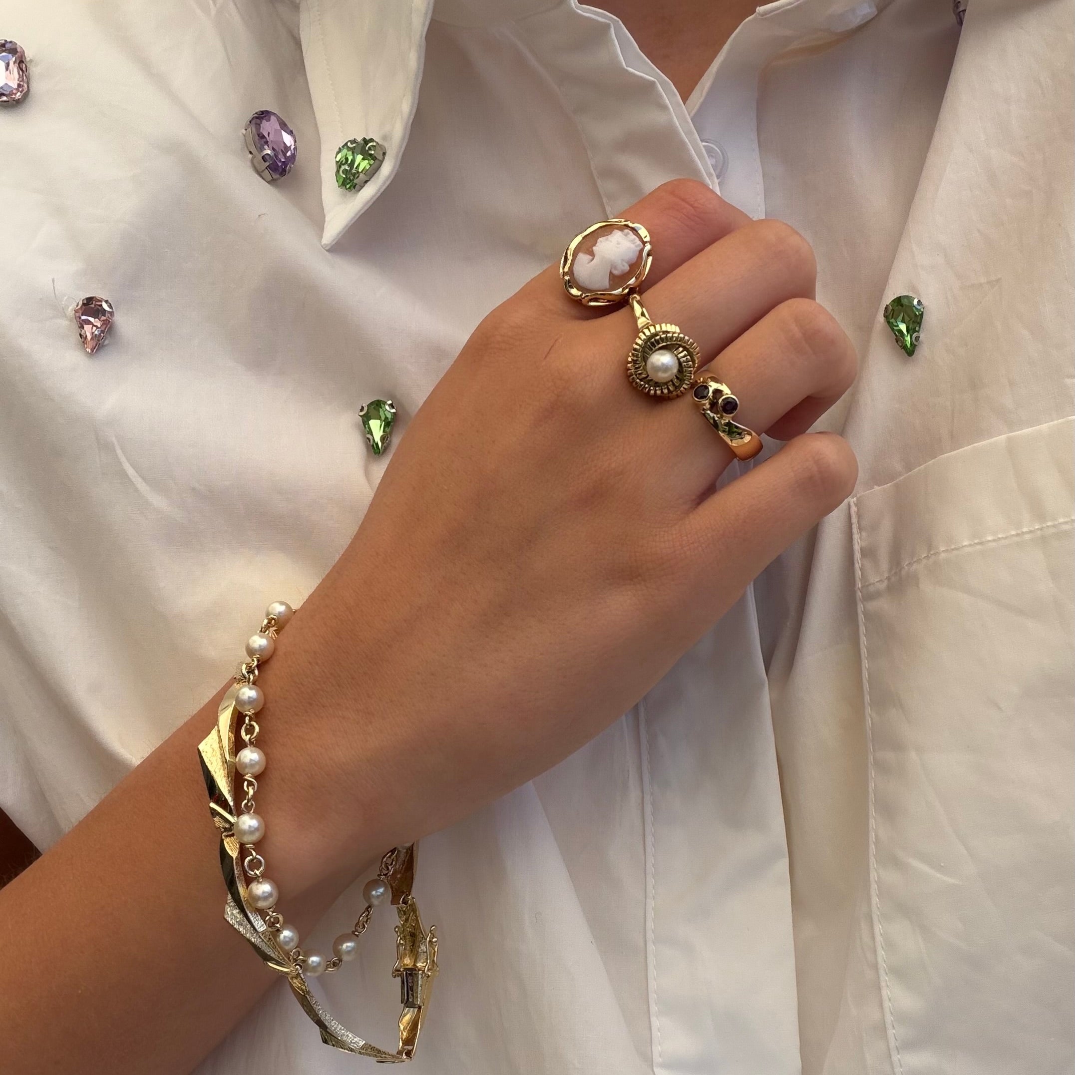 Gouden vintage ring met parel 14 kt