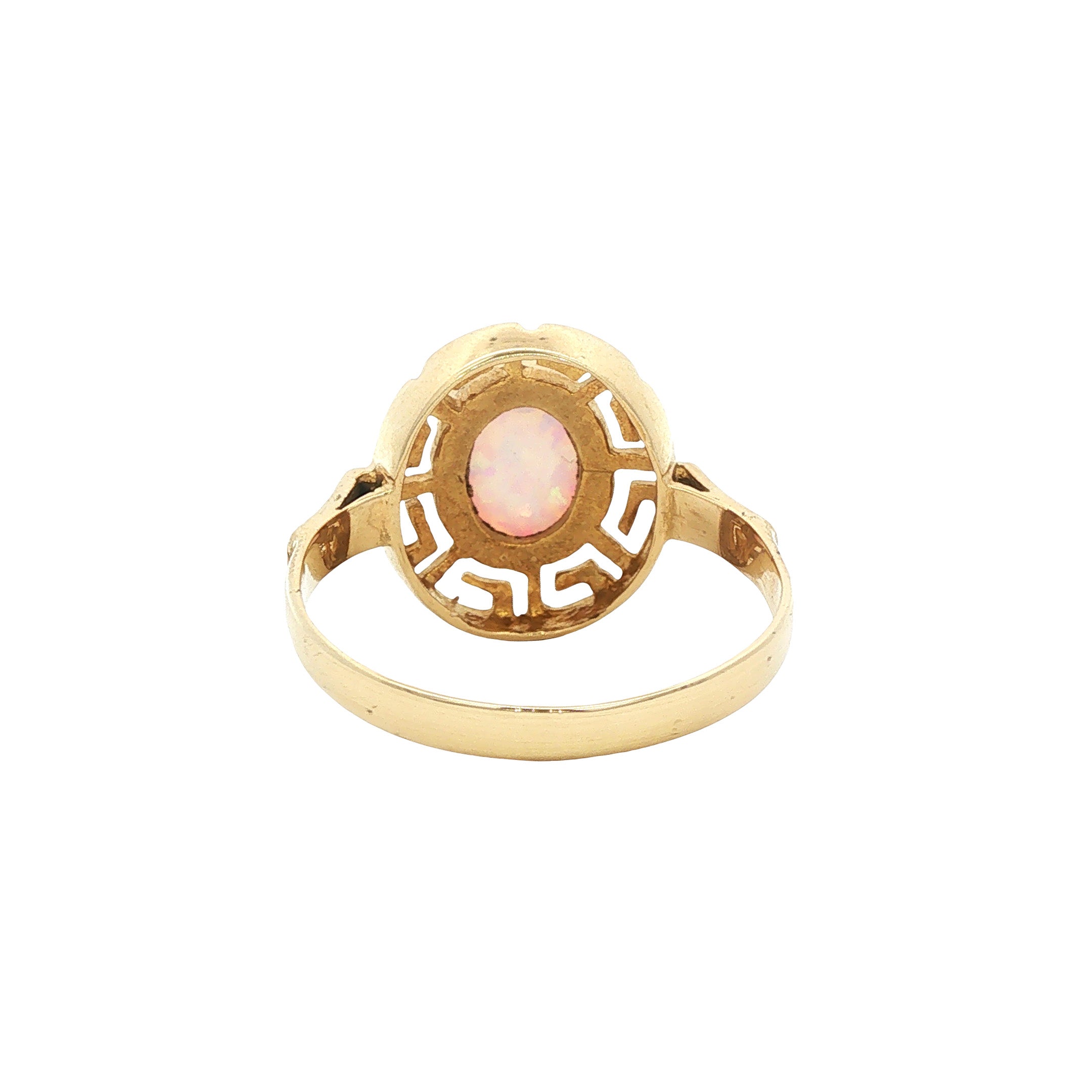 Gouden vintage meander ring met opaal 14 kt