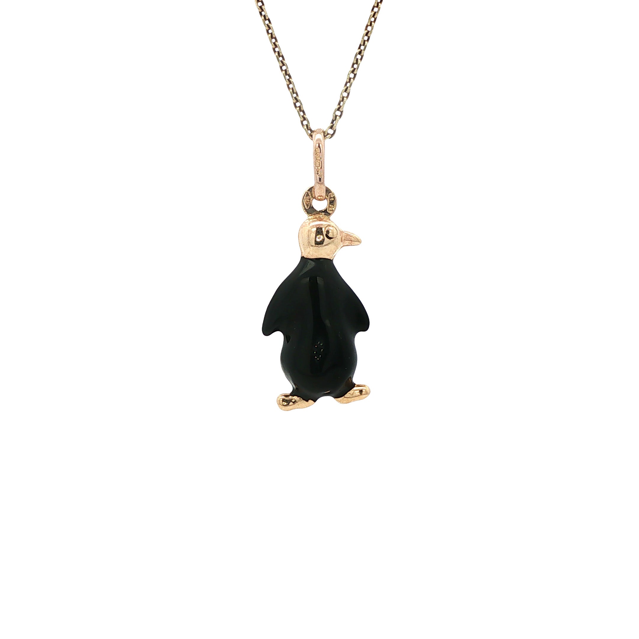 Vintage pinguïn hanger met emaille 9 kt