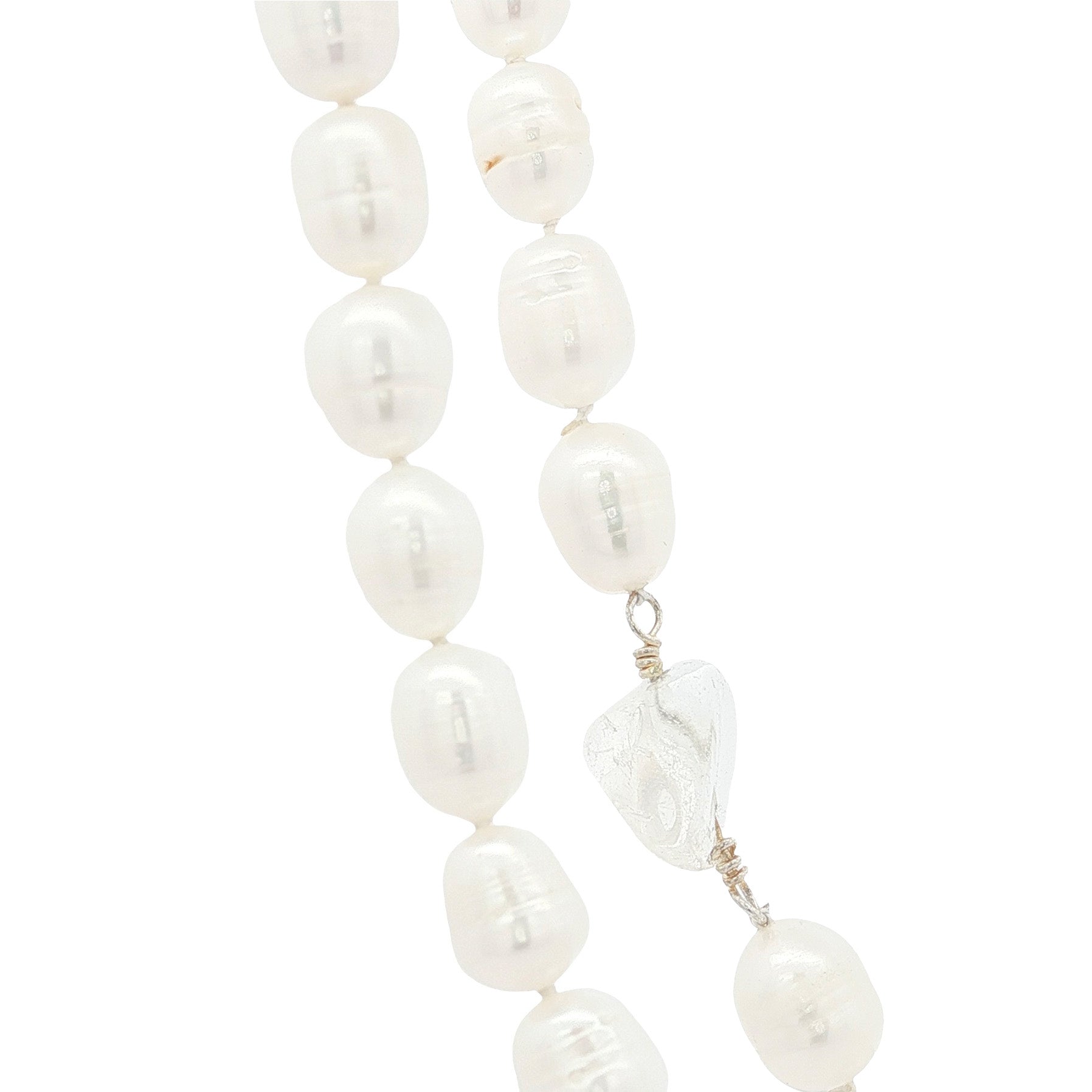 Vintage parel en kwarts collier met zilveren sluiting 835