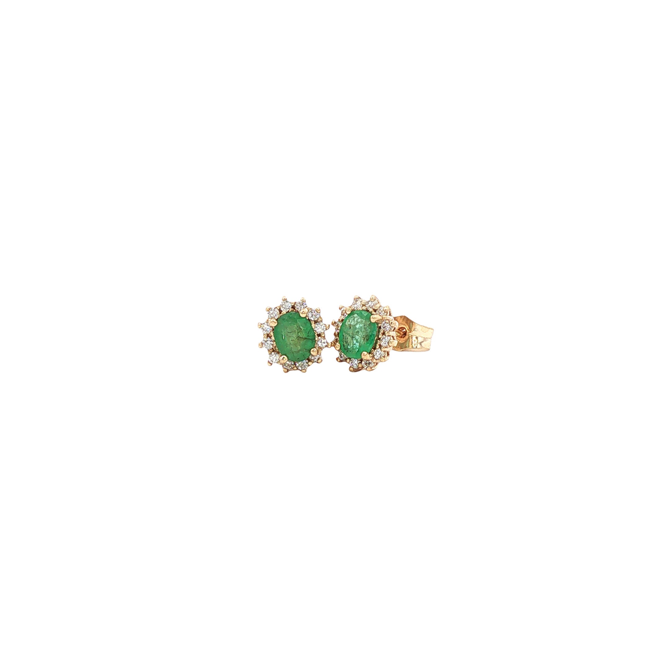 Vintage 14 kt gold stud earrings with emerald and diamond