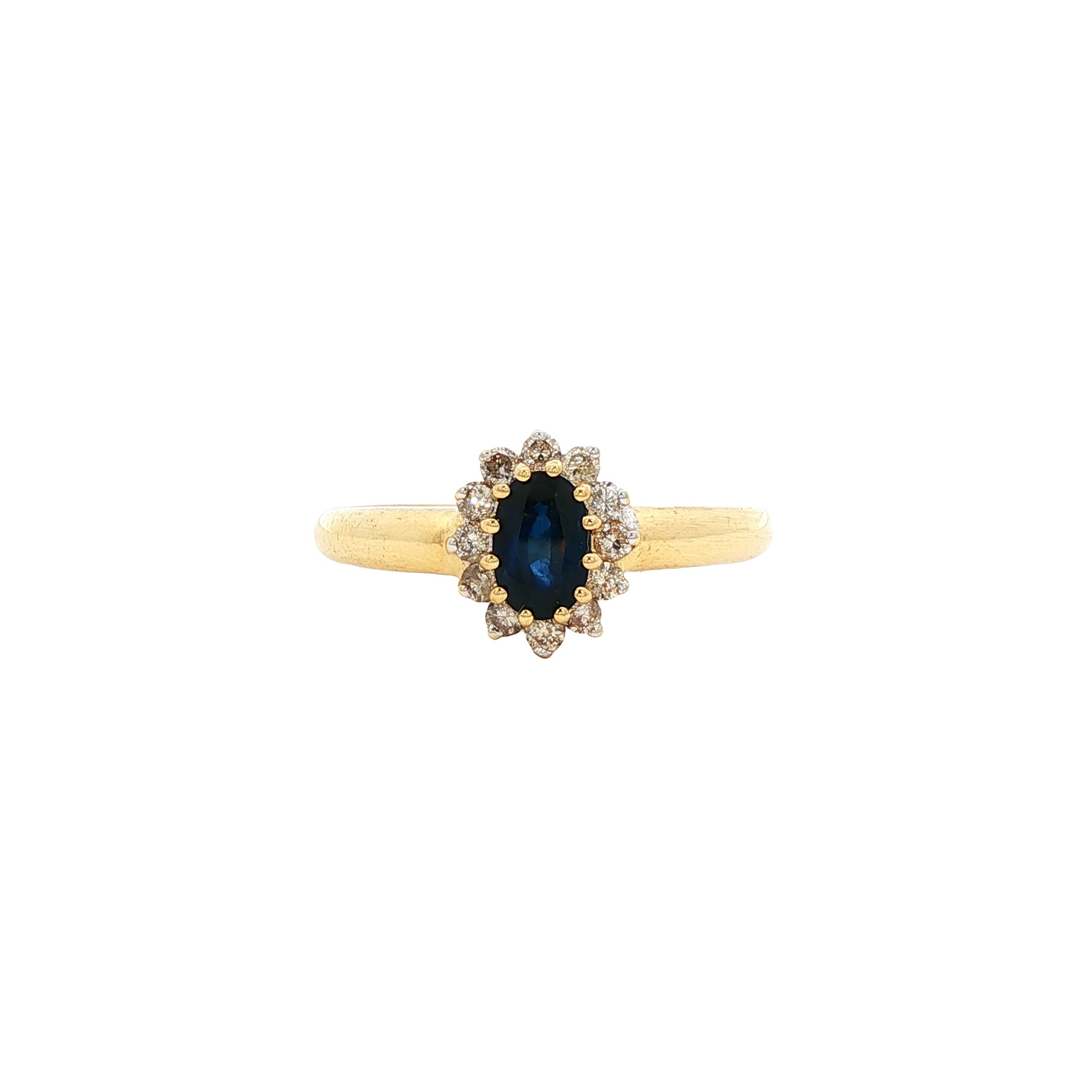 Vintage 18 kt gold ring with sapphire and diamond