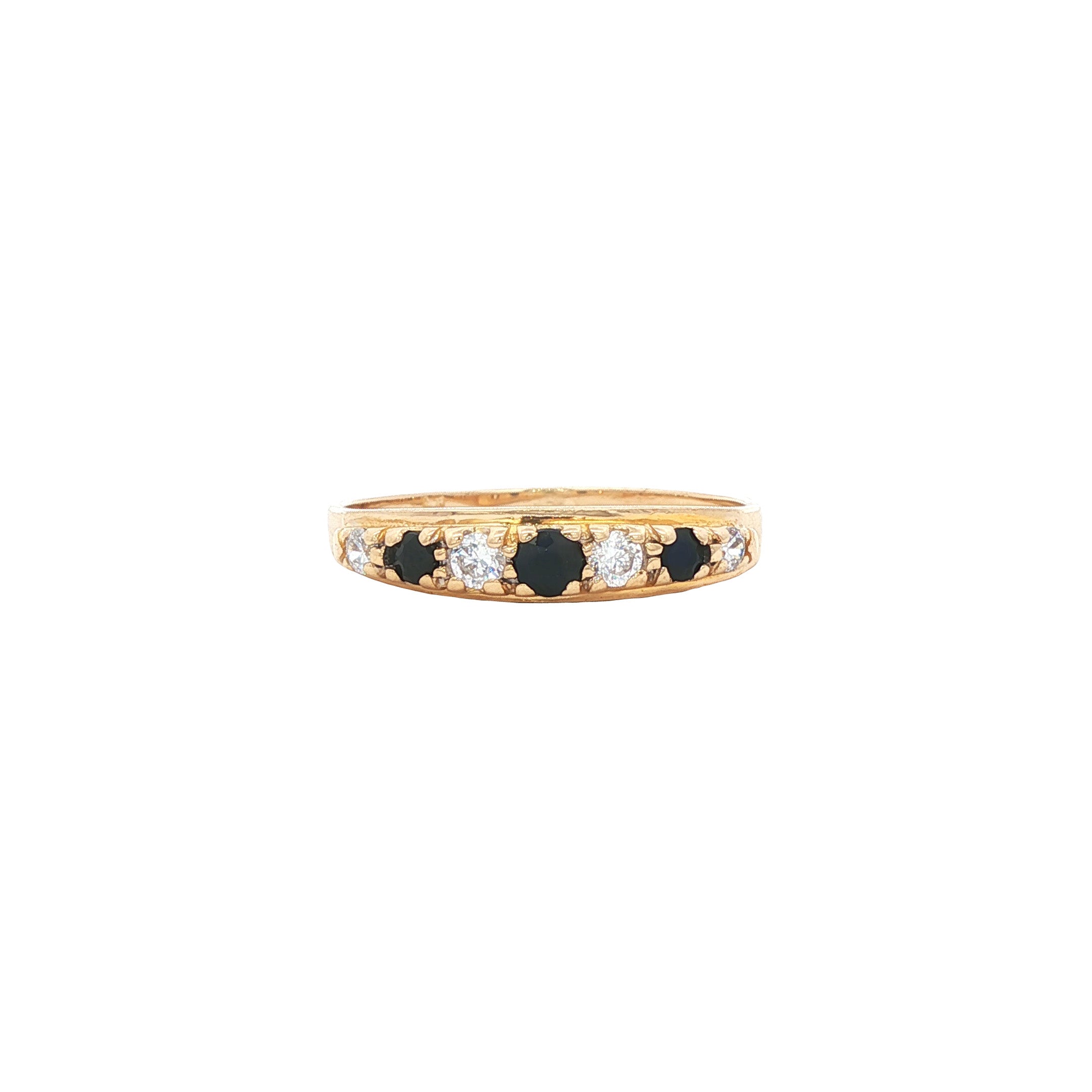Gouden vintage ring met saffier en zirkonia 14 kt