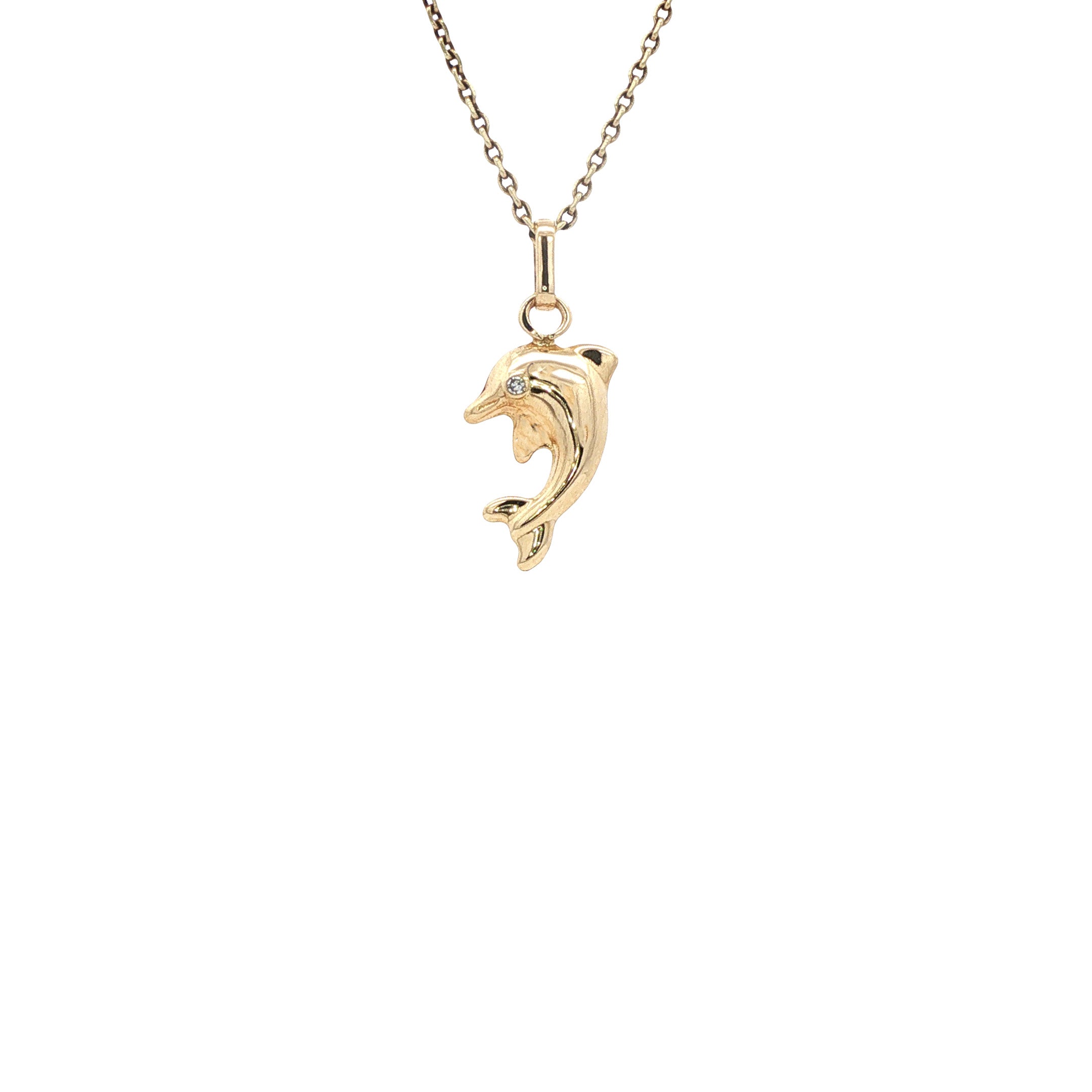 Gouden vintage dolfijn hanger met diamant 14 kt