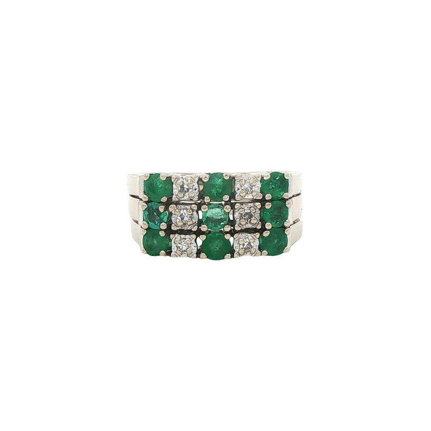 Vintage 14 kt white gold ring with emerald and diamond