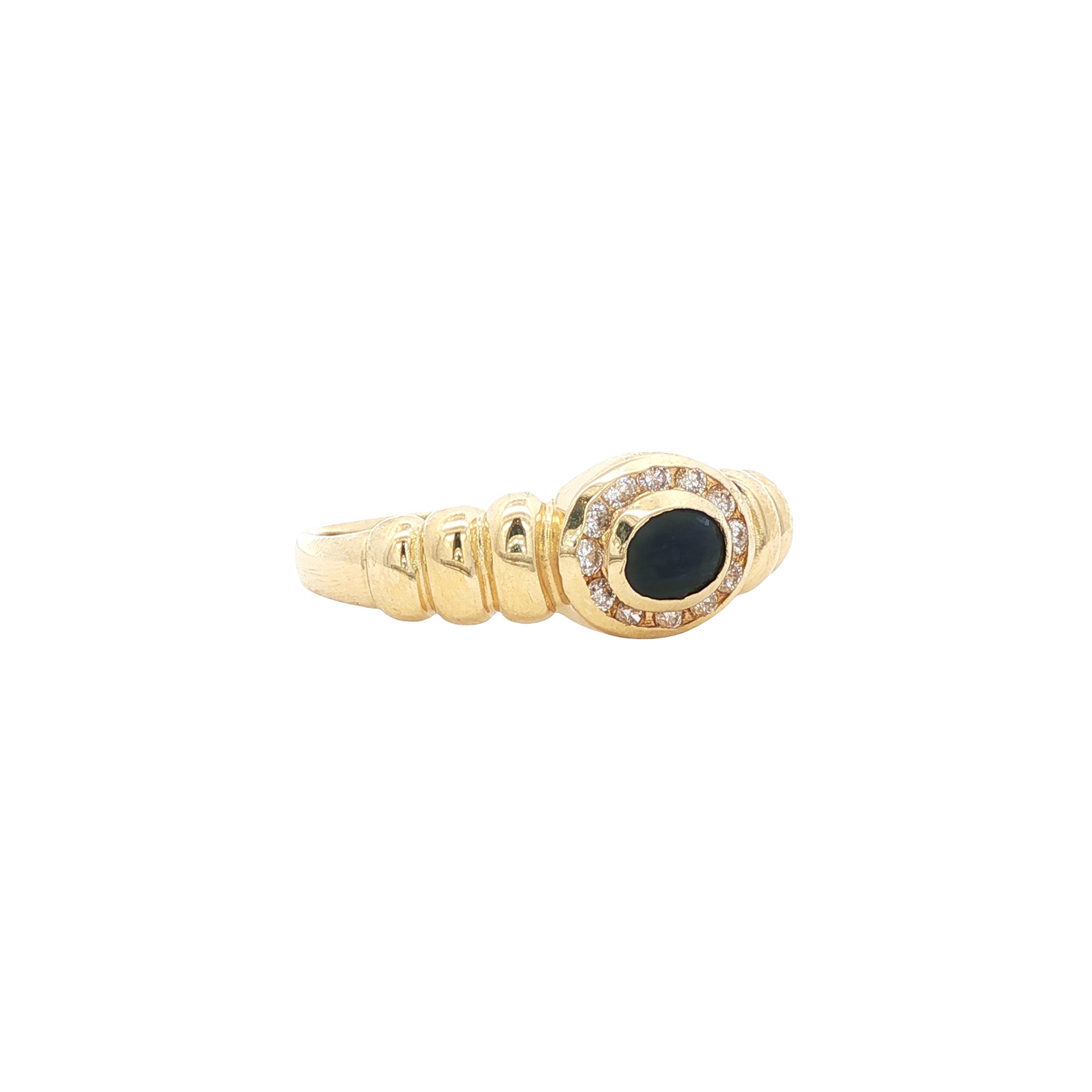 Vintage gold ring with sapphire and diamond, 14 kt