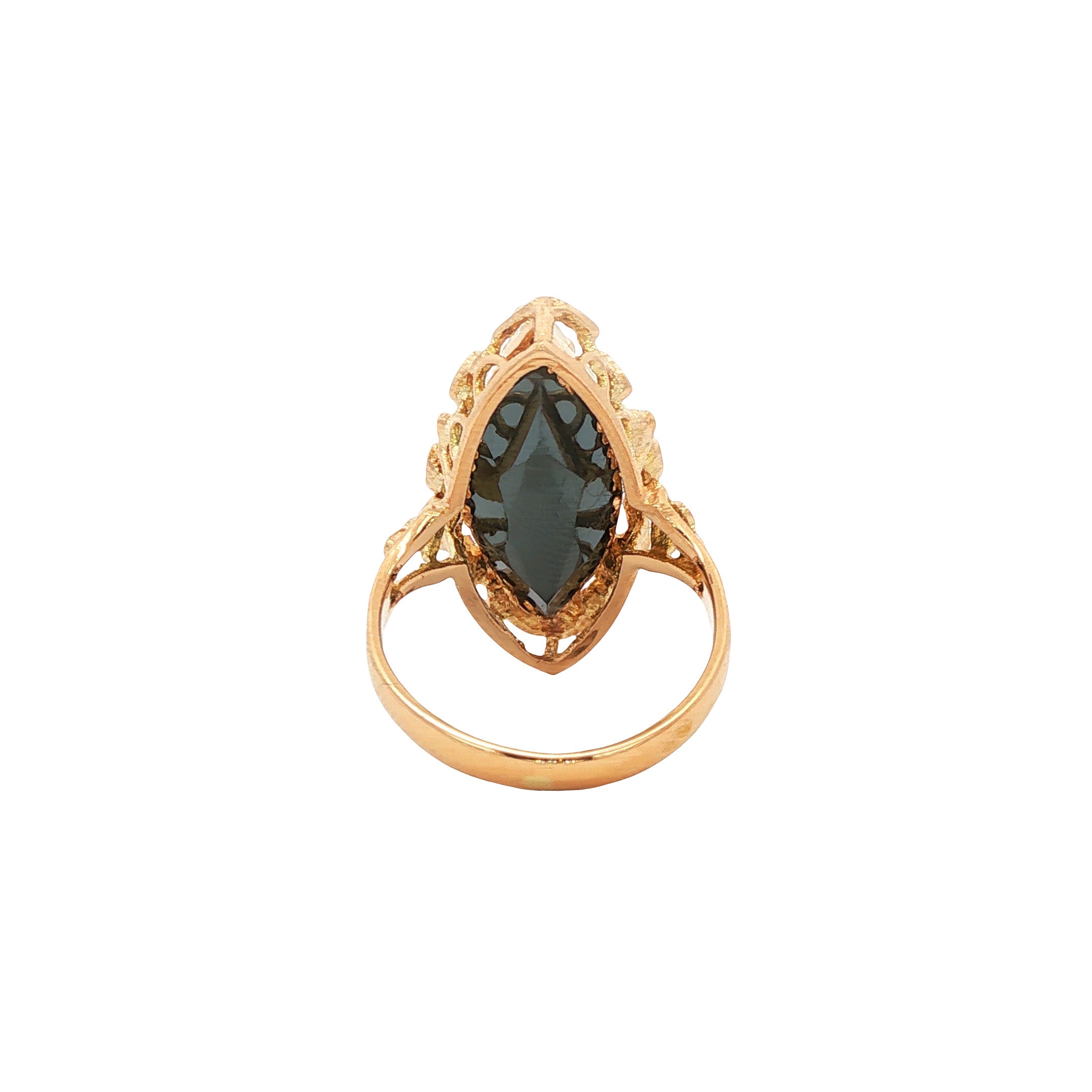 Gouden vintage draai ring met parel en hematiet 18 kt