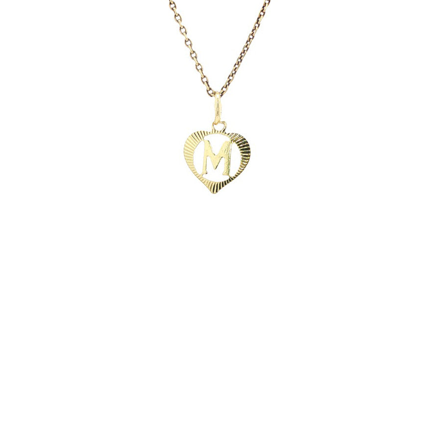 14 kt gold heart pendant with letter M