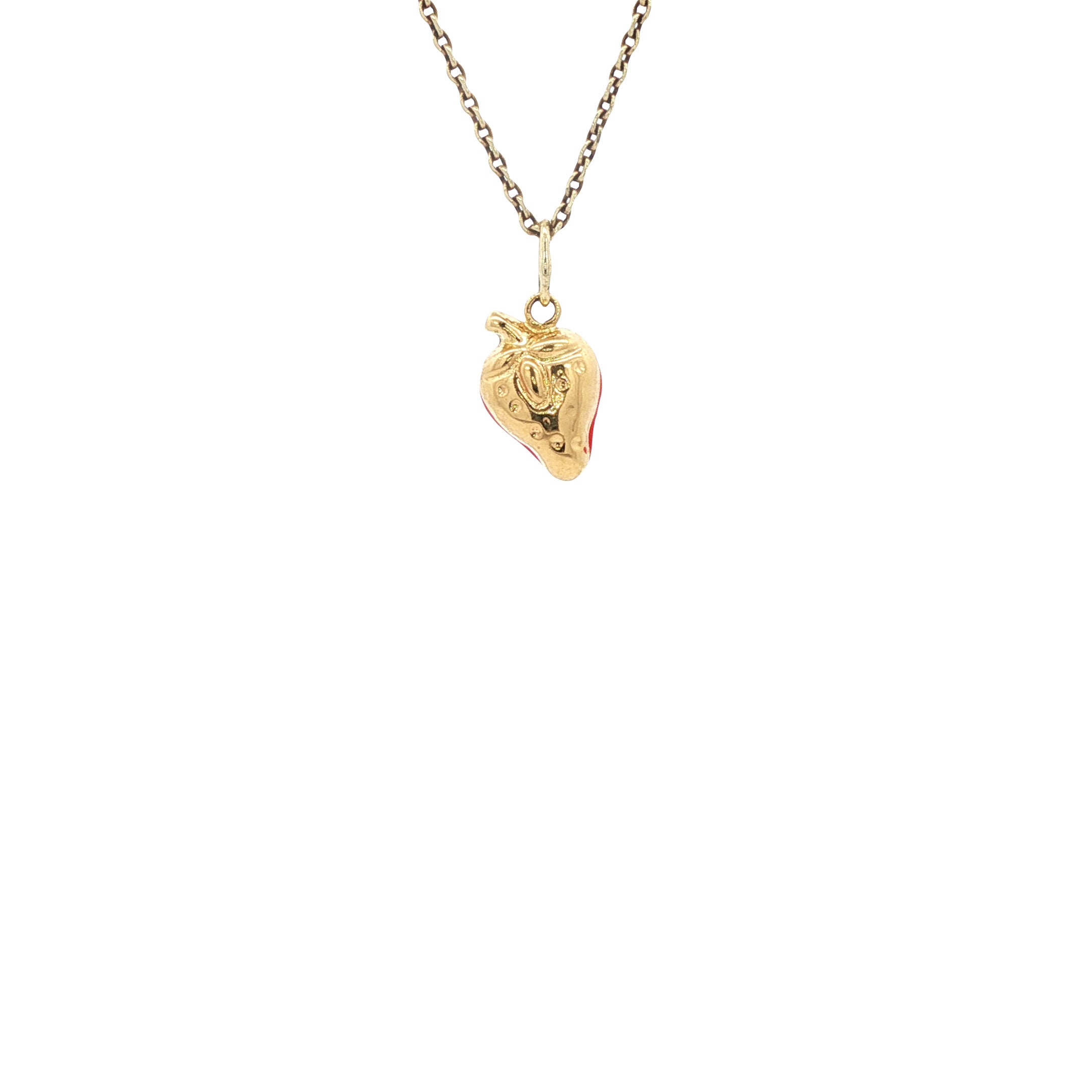 Gold strawberry pendant with enamel 14 kt