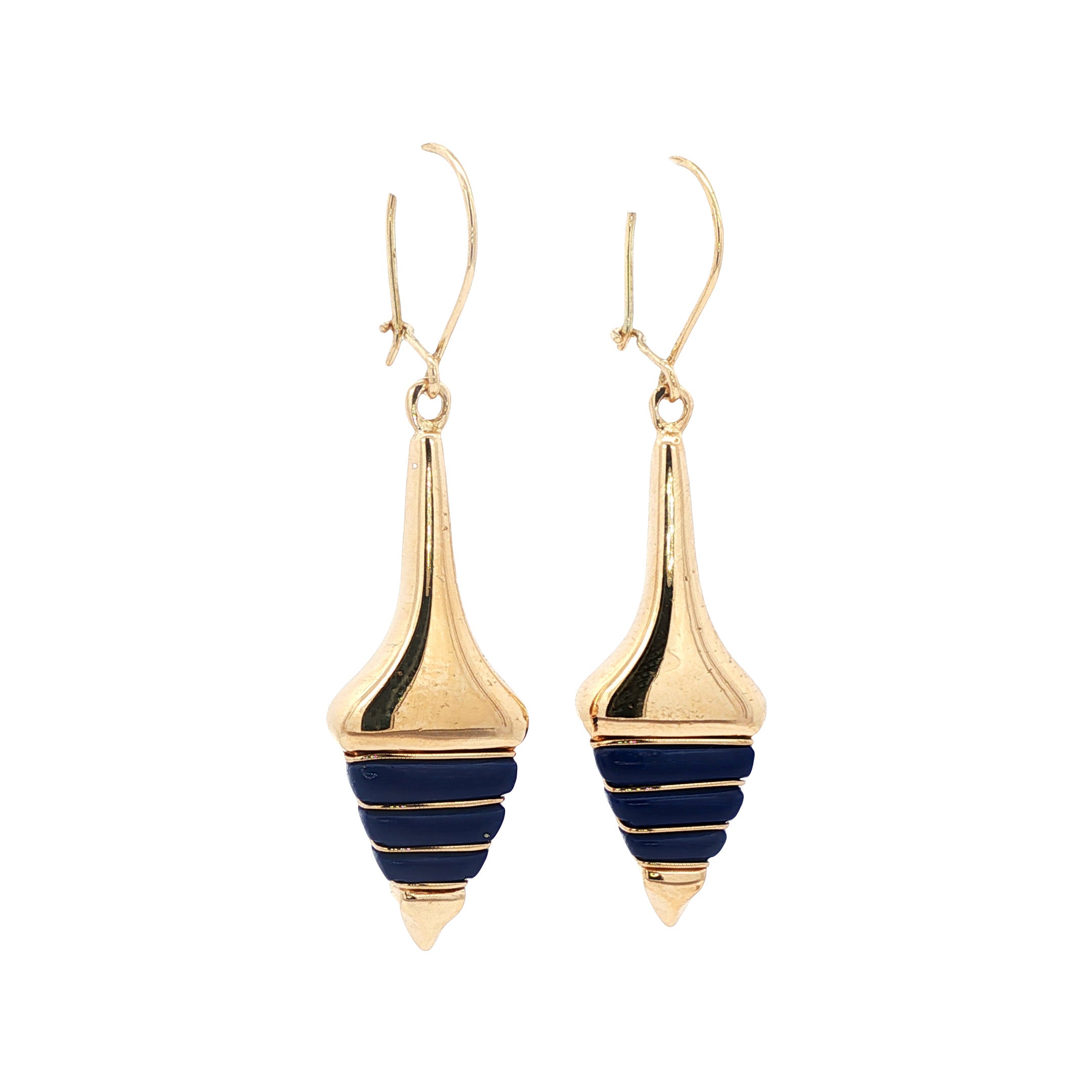 Gouden vintage oorhangers met lapis lazuli 14 kt