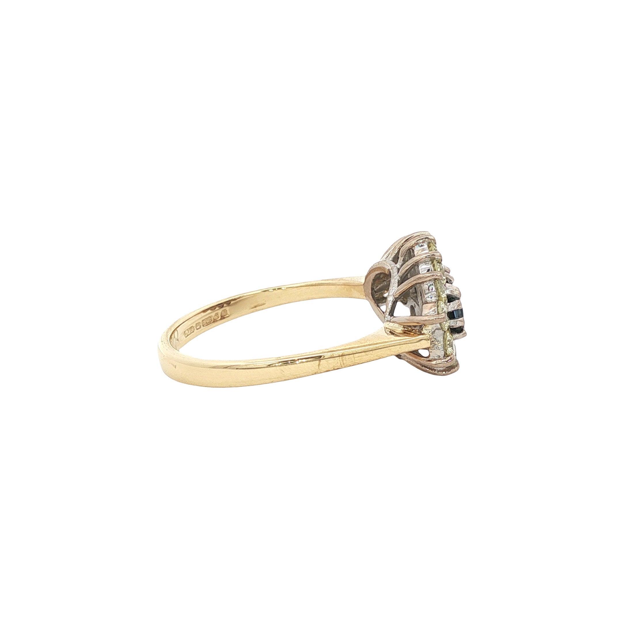 18 kt gold ring with sapphire and diamond