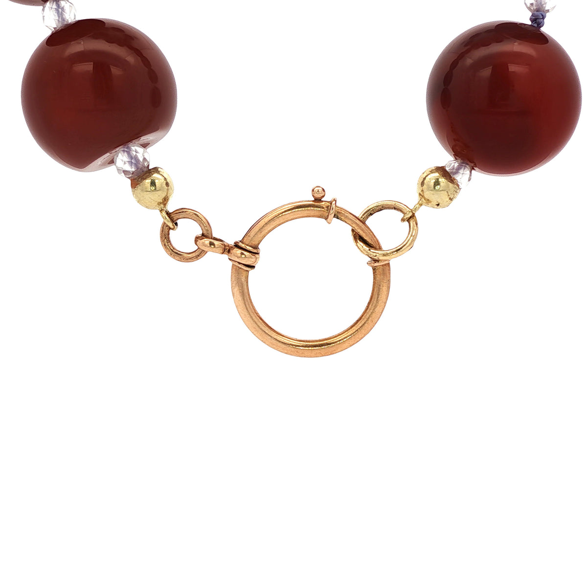 Carnelian and moonstone necklace with 14 kt gold clasp